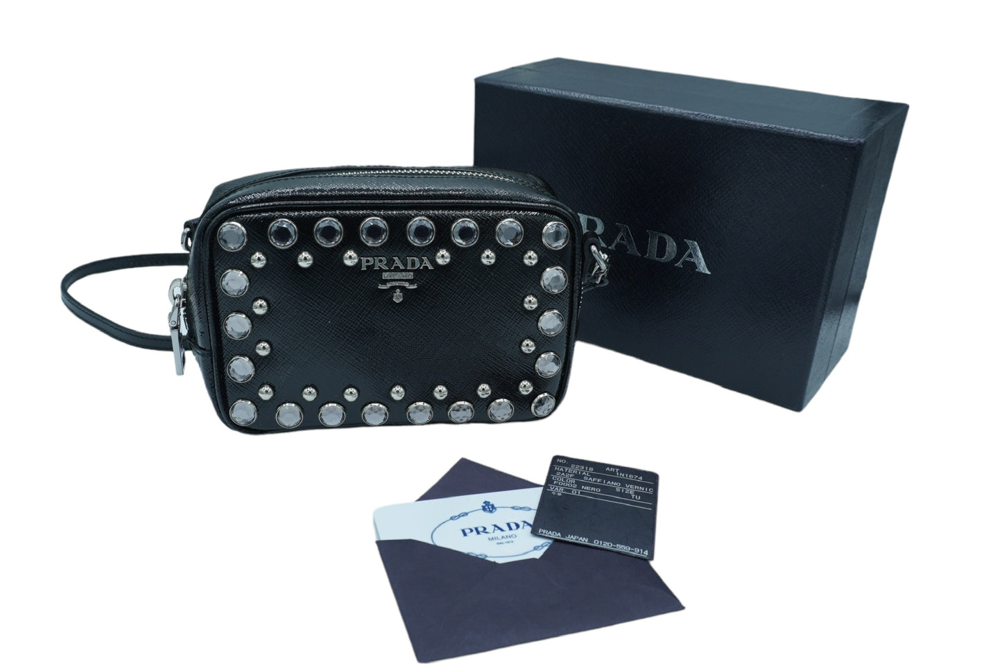 PRADA - Black Silver Clear Saffiano Leather Shoulder Bag