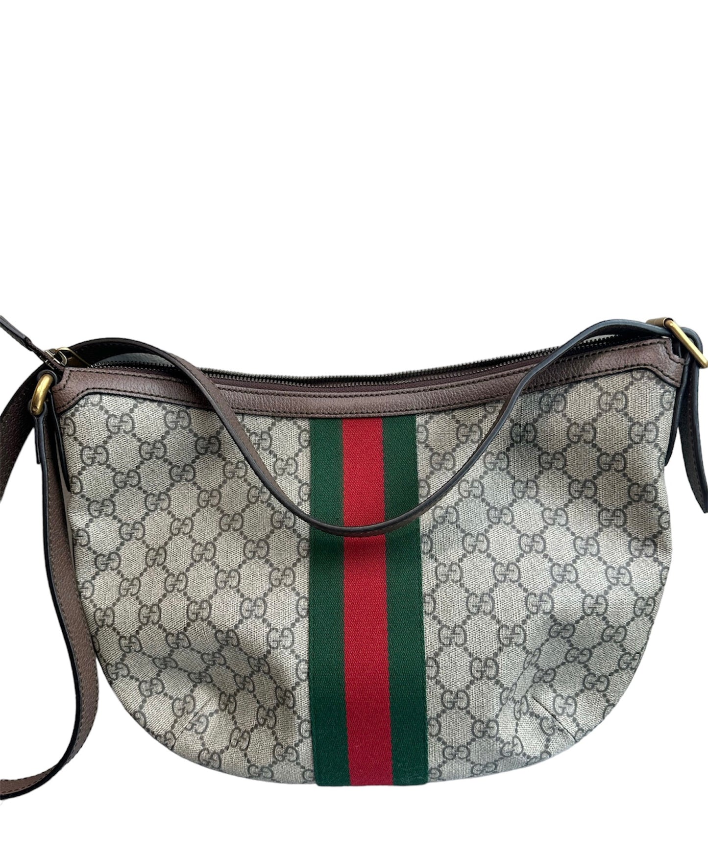 GUCCI - GG Supreme Web Small Ophidia Half Moon Hobo