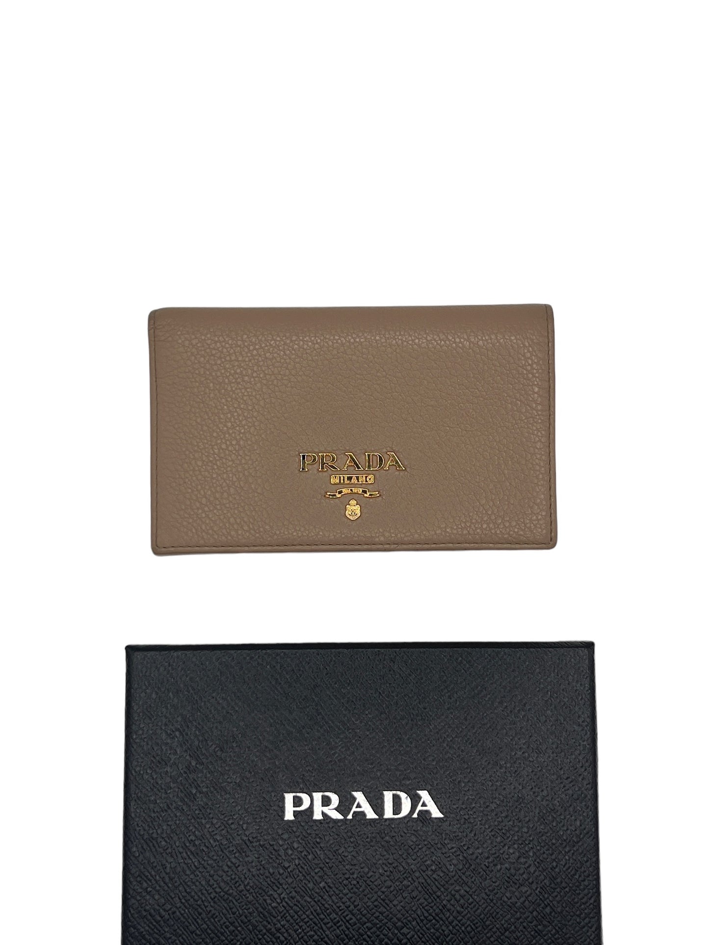 PRADA - Billetero de piel marrón claro