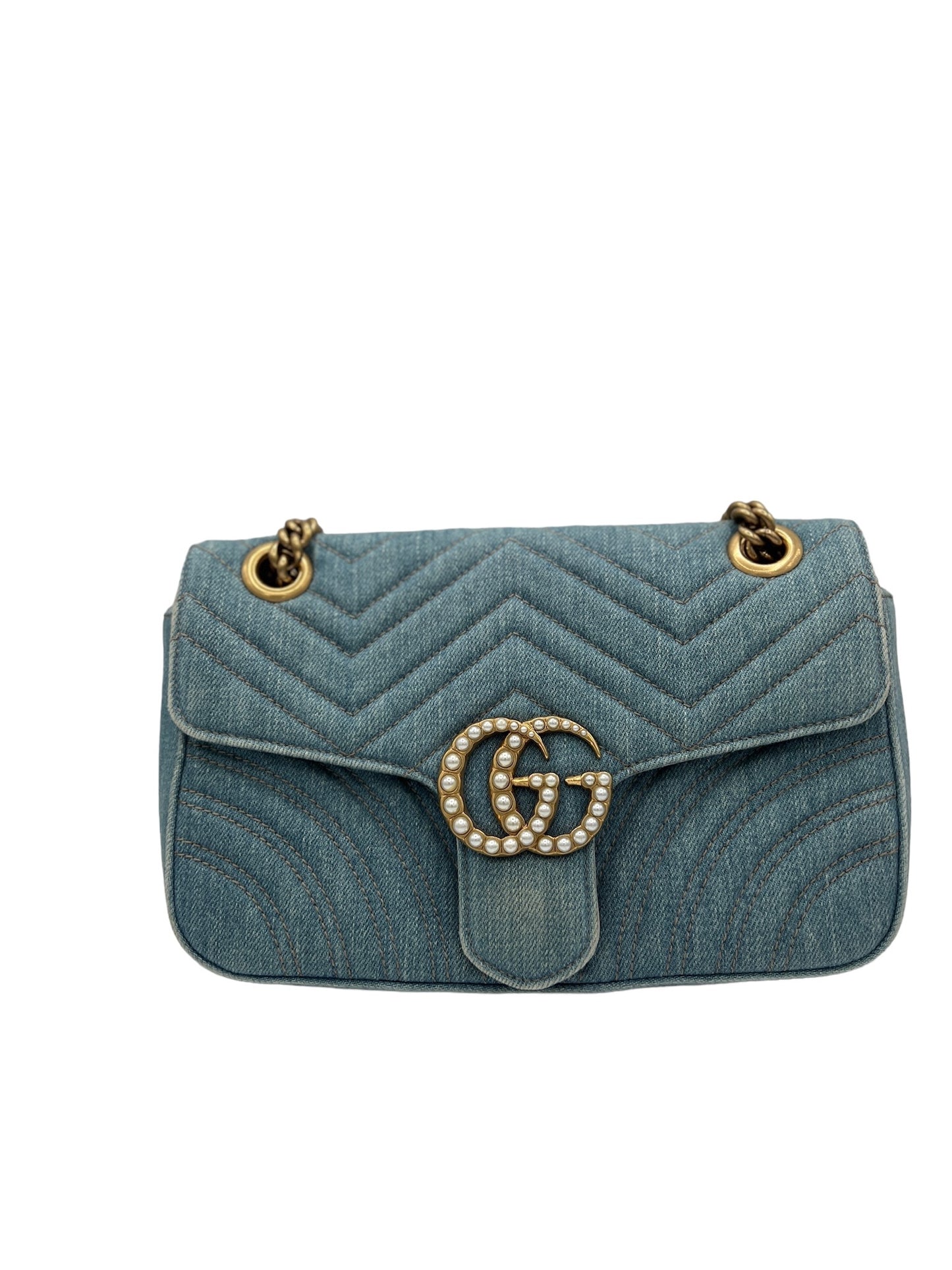 GUCCI - GG Marmont Light Blue Denim Shoulder Bag