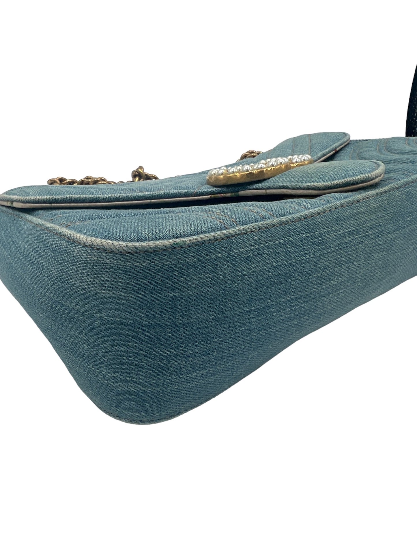 GUCCI - GG Marmont Light Blue Denim Shoulder Bag