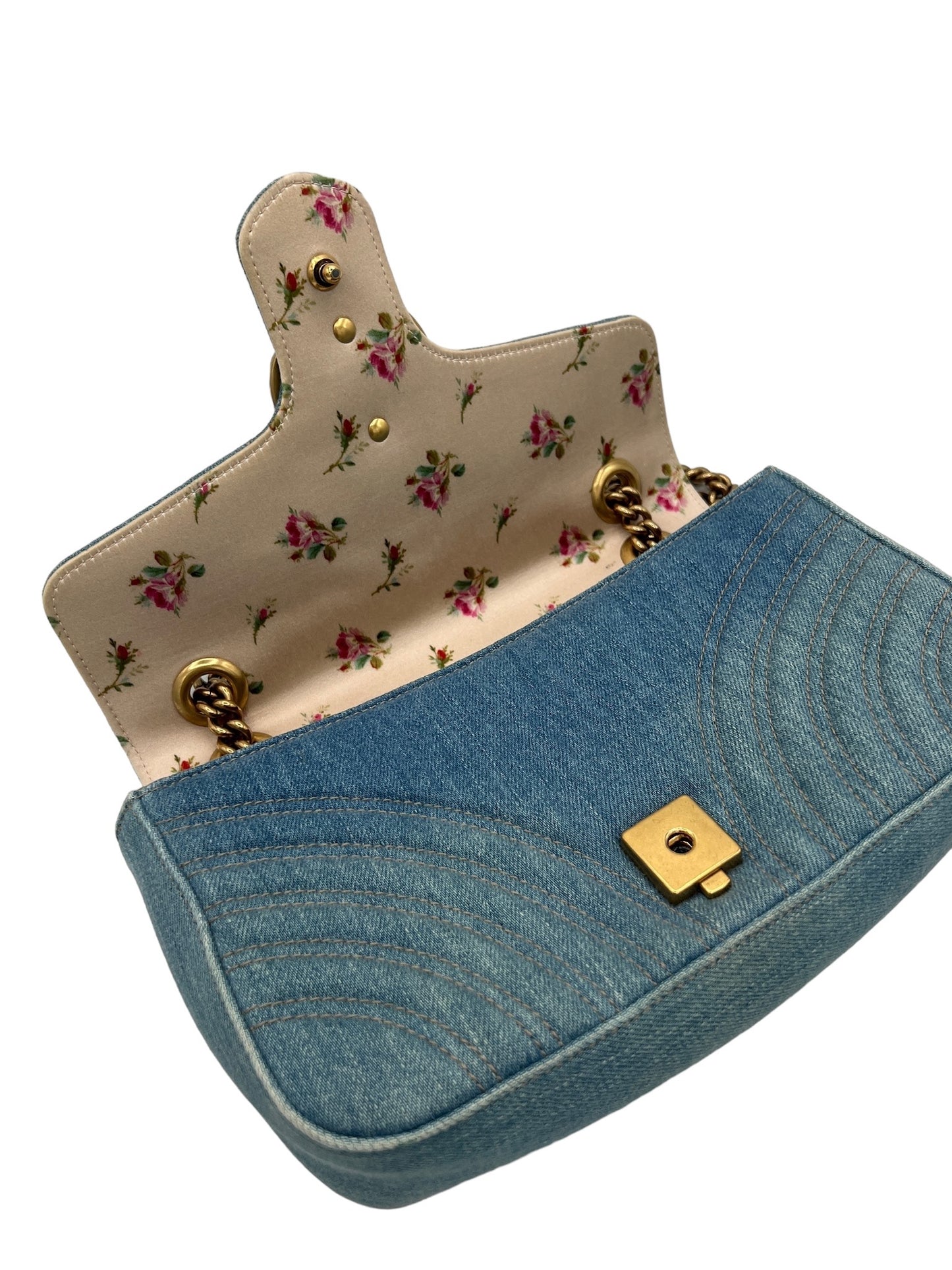 GUCCI - GG Marmont Light Blue Denim Shoulder Bag
