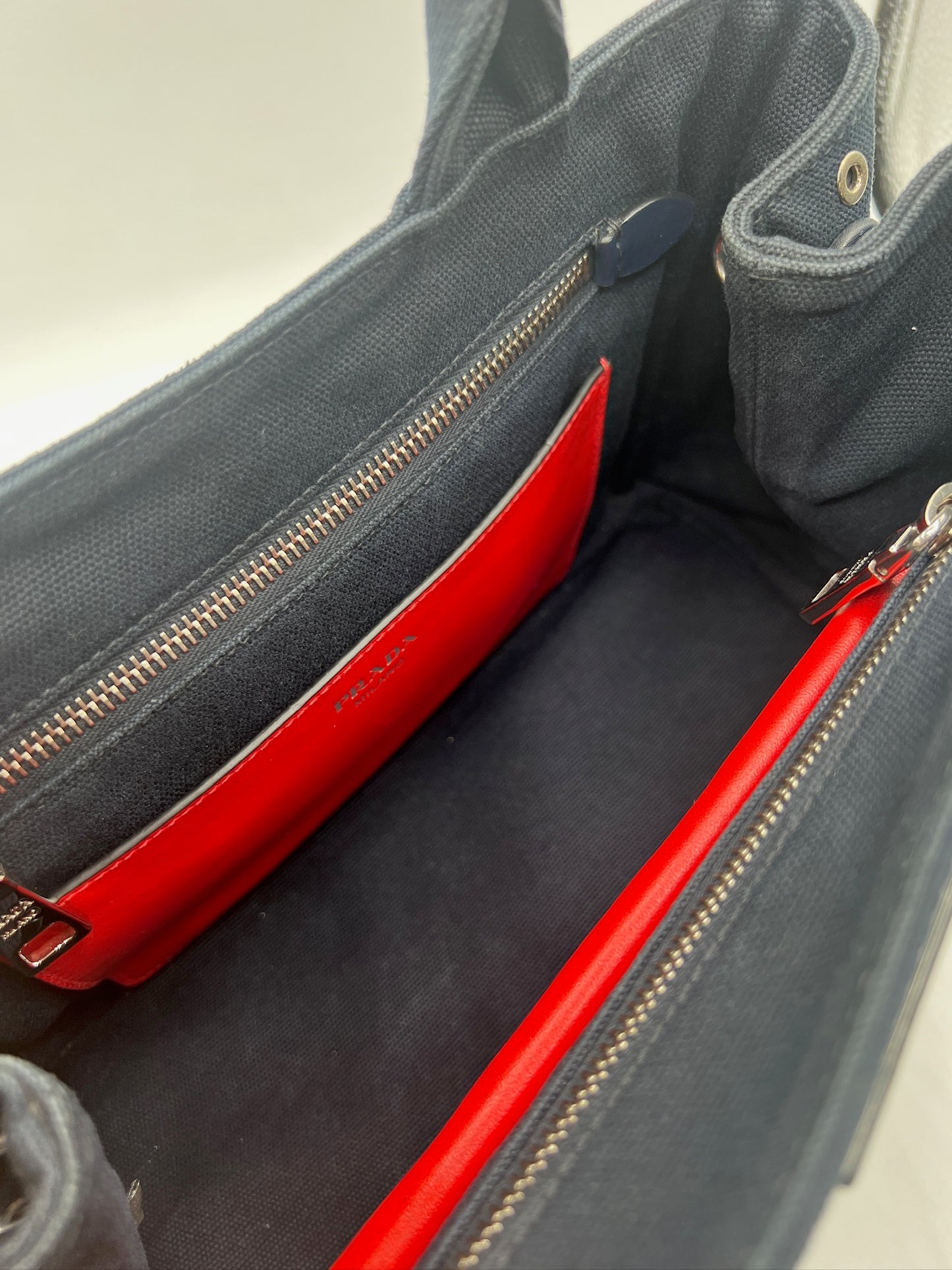 PRADA - Dark Navy Denim Canapa Tote Bag
