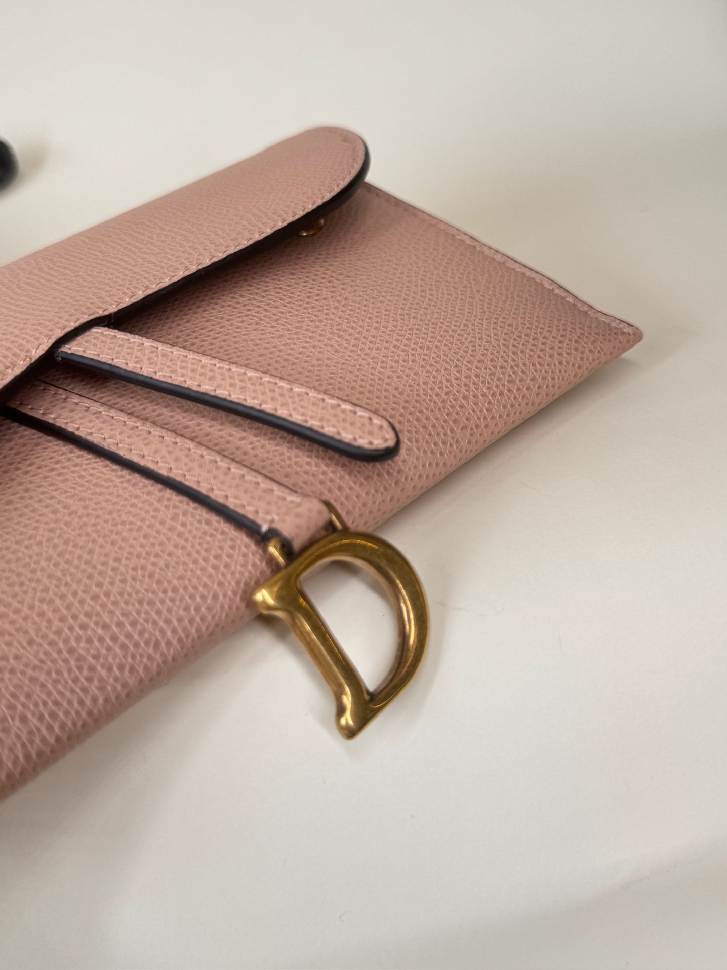 PRE-OWNED Peach Pink Grained Calfskin Saddle Chain Pouch Crossbody Bag