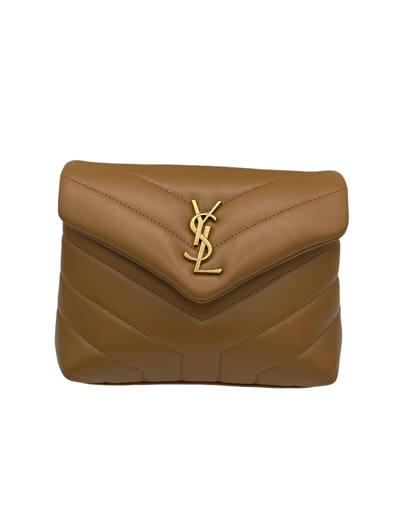 SAINT LAURENT- Calfskin Quilted Monogram Toy Loulou Satchel Camel