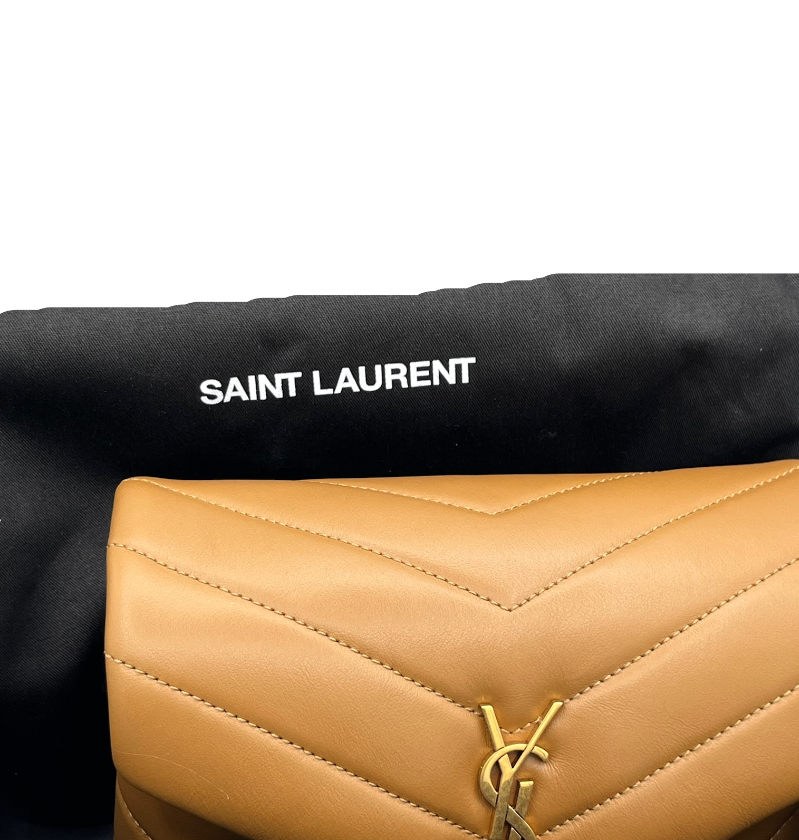 SAINT LAURENT- Calfskin Quilted Monogram Toy Loulou Satchel Camel