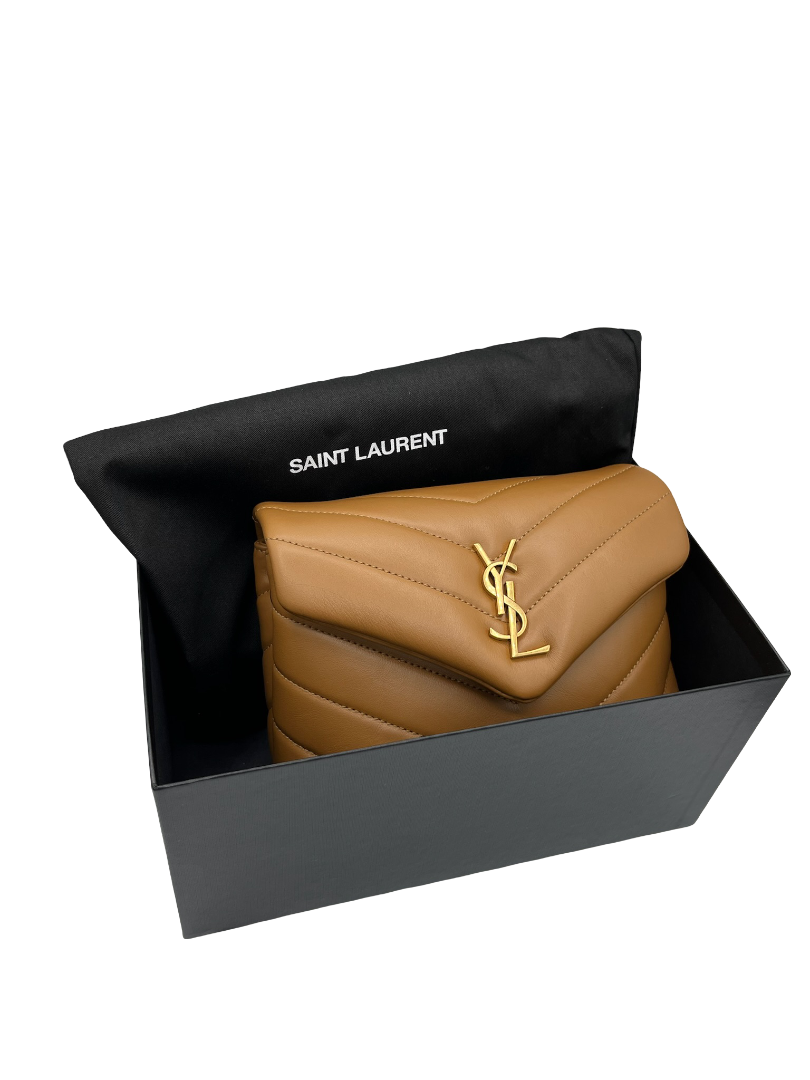 SAINT LAURENT- Calfskin Quilted Monogram Toy Loulou Satchel Camel