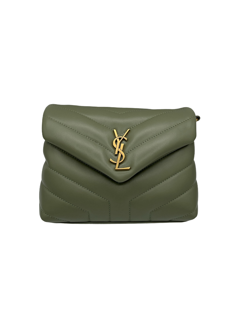 SAINT LAURENT - Bolso de mano Toy Loulou con monograma acolchado de piel de becerro verde