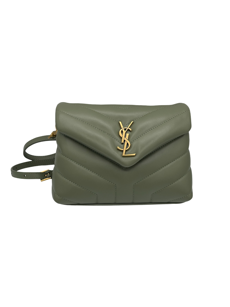 SAINT LAURENT - Bolso de mano Toy Loulou con monograma acolchado de piel de becerro verde