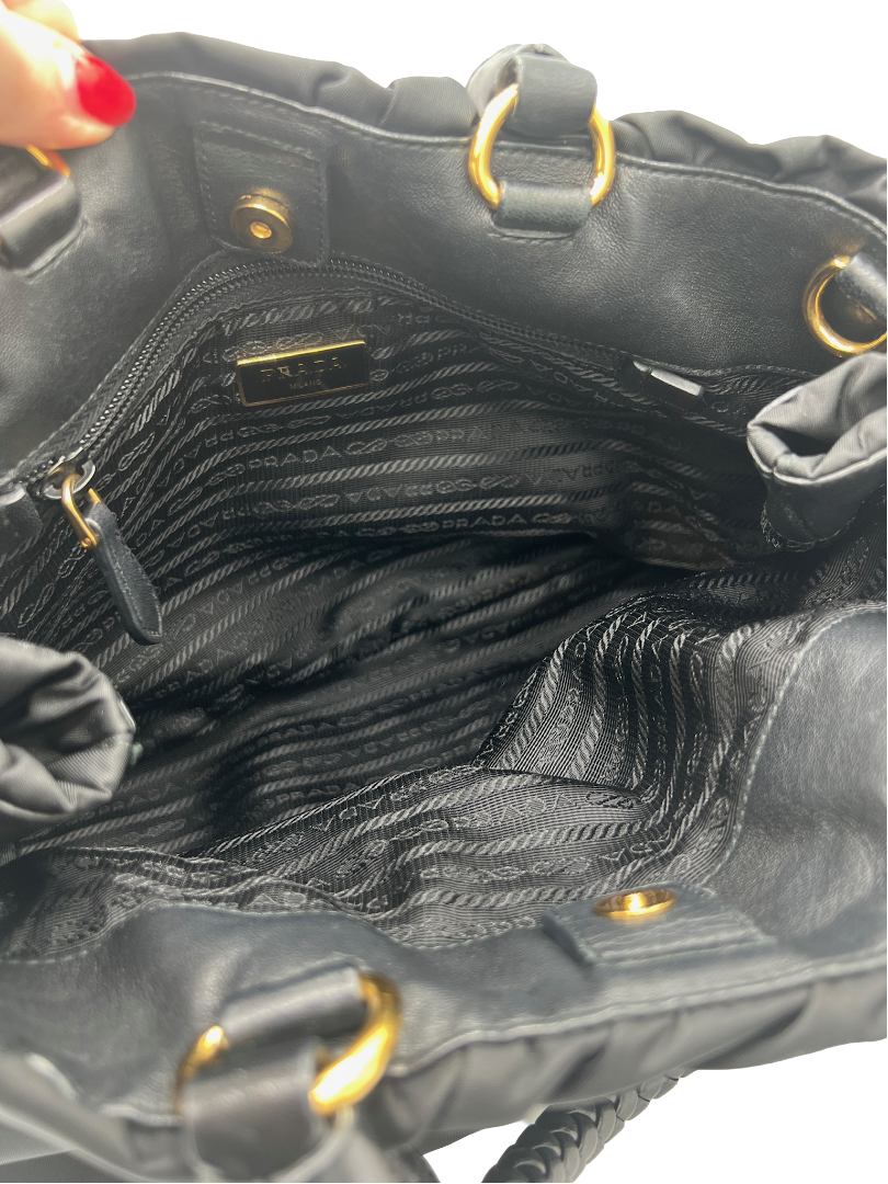 PRADA - Gathered Tote Bag Black Nylon