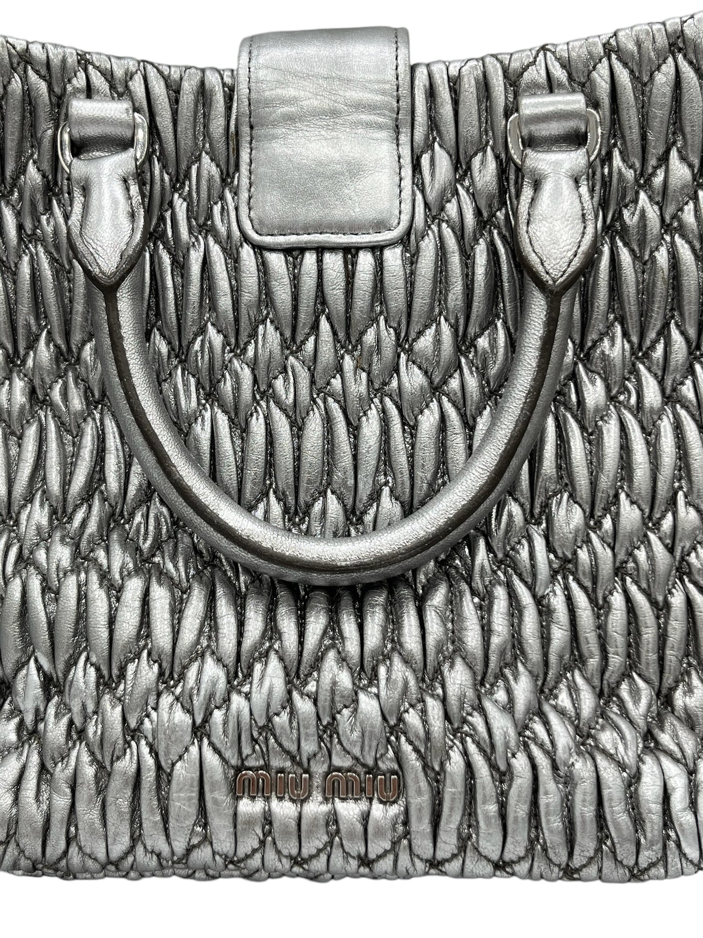 MIU MIU - Silver Matelasse Crystal Leather Statchel Shoulder Bag