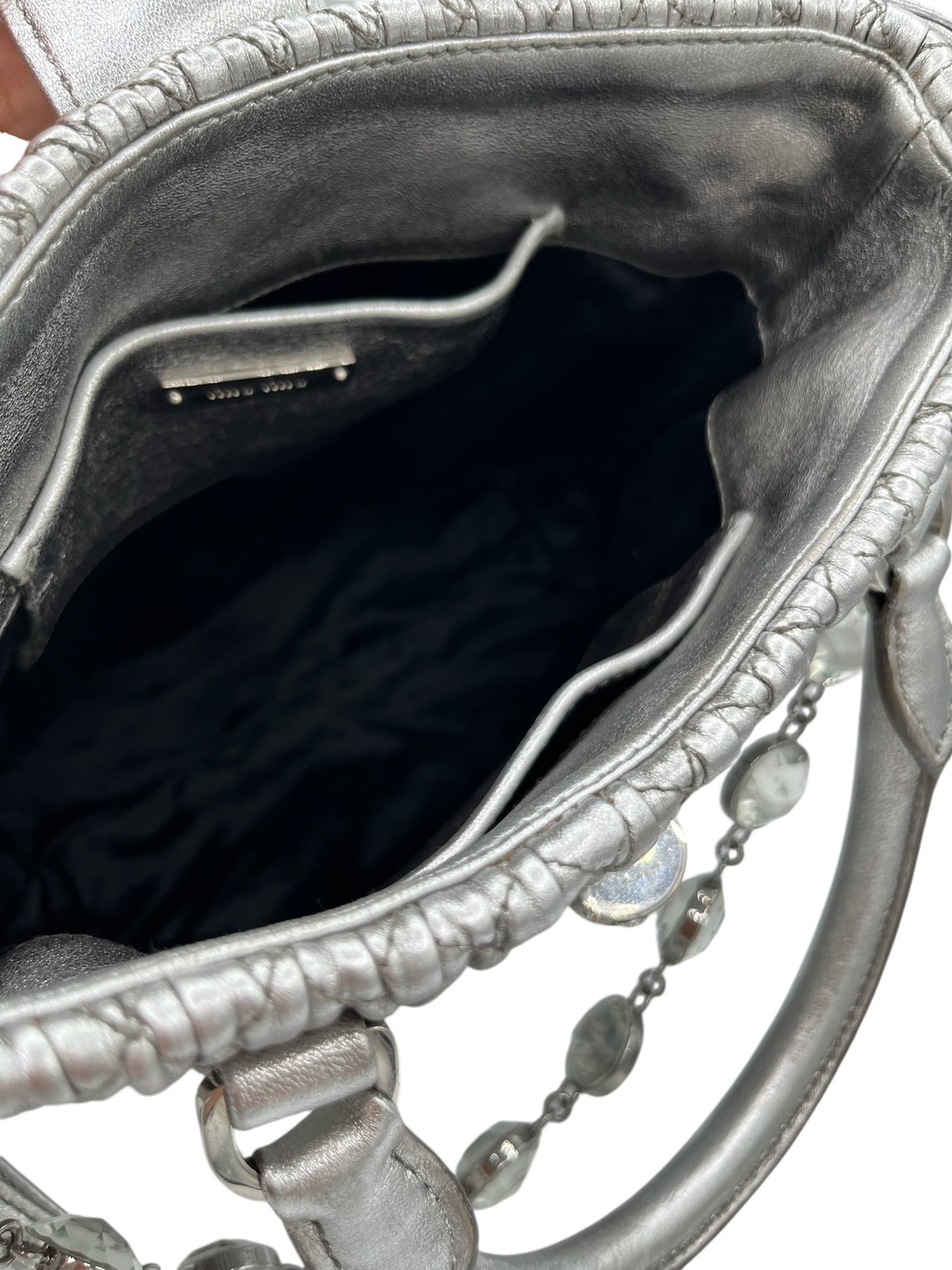 MIU MIU - Silver Matelasse Crystal Leather Statchel Shoulder Bag