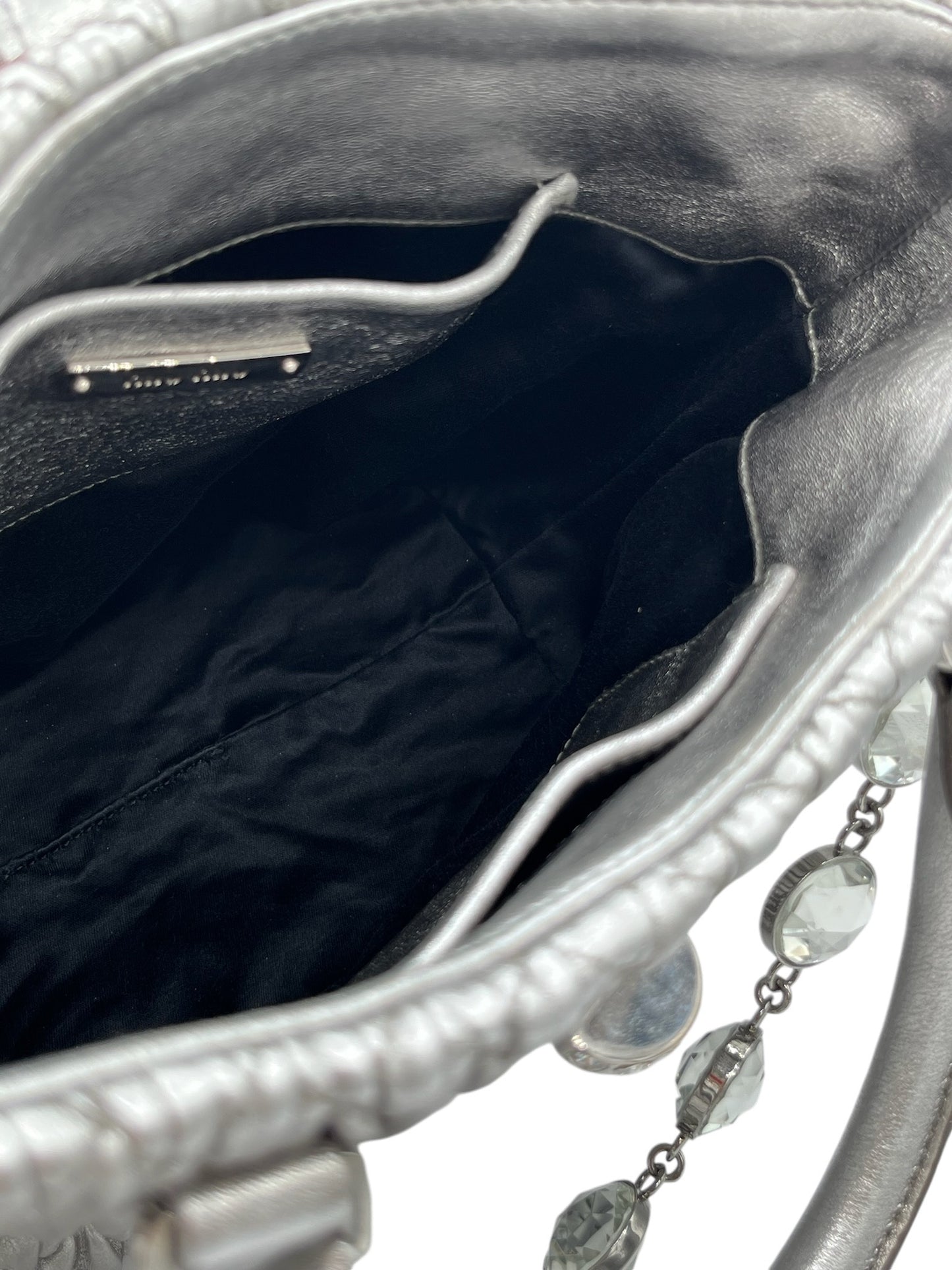 MIU MIU - Silver Matelasse Crystal Leather Statchel Shoulder Bag