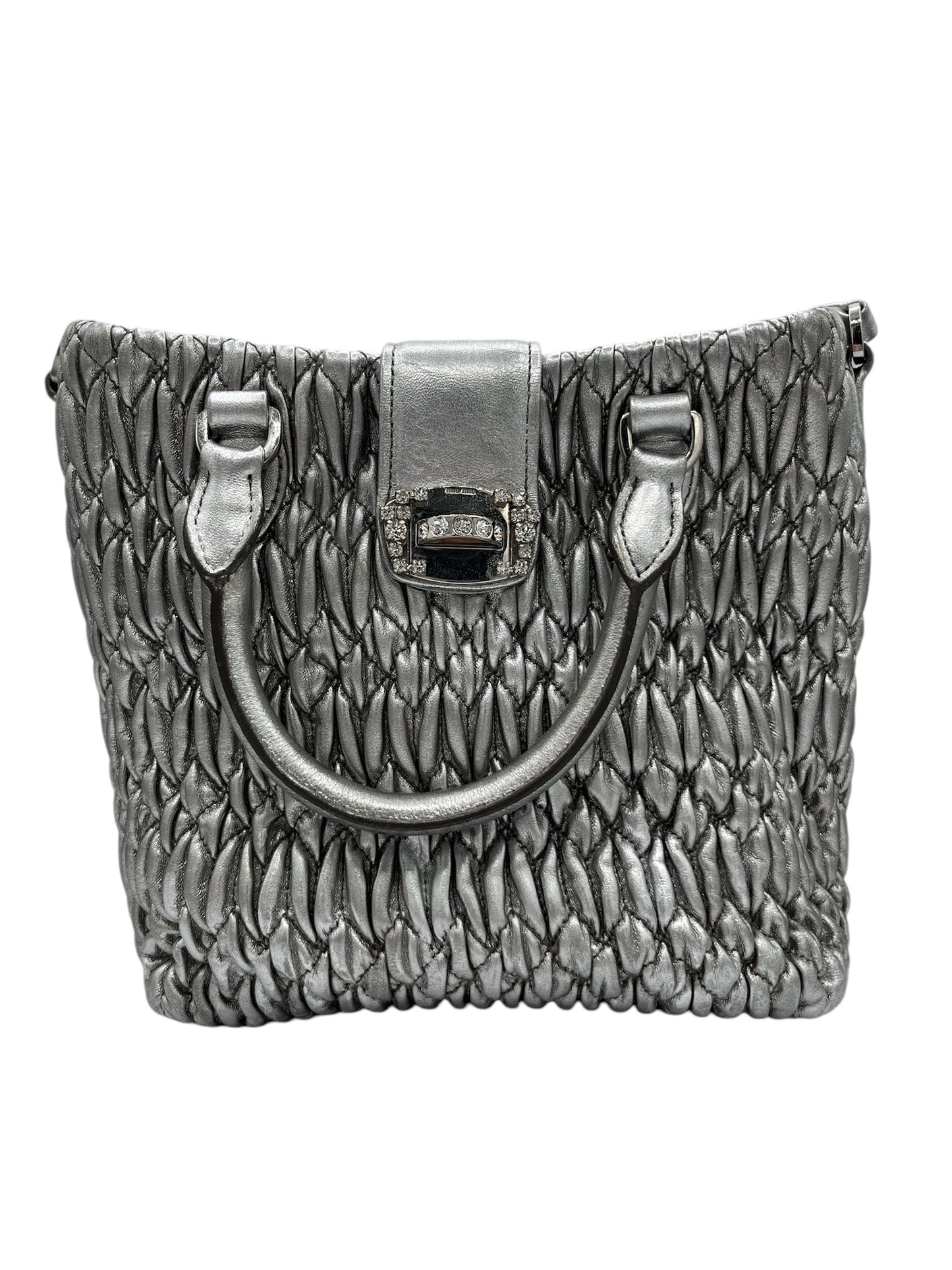 MIU MIU - Silver Matelasse Crystal Leather Statchel Shoulder Bag