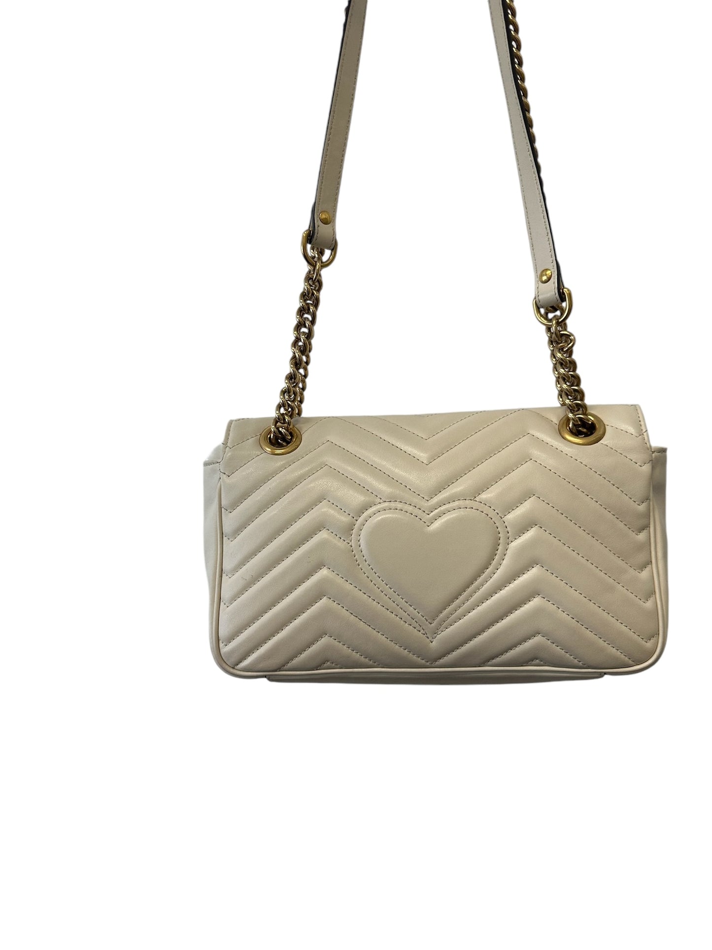GUCCI - White Matelasse Calfskin Small GG Marmont Bag