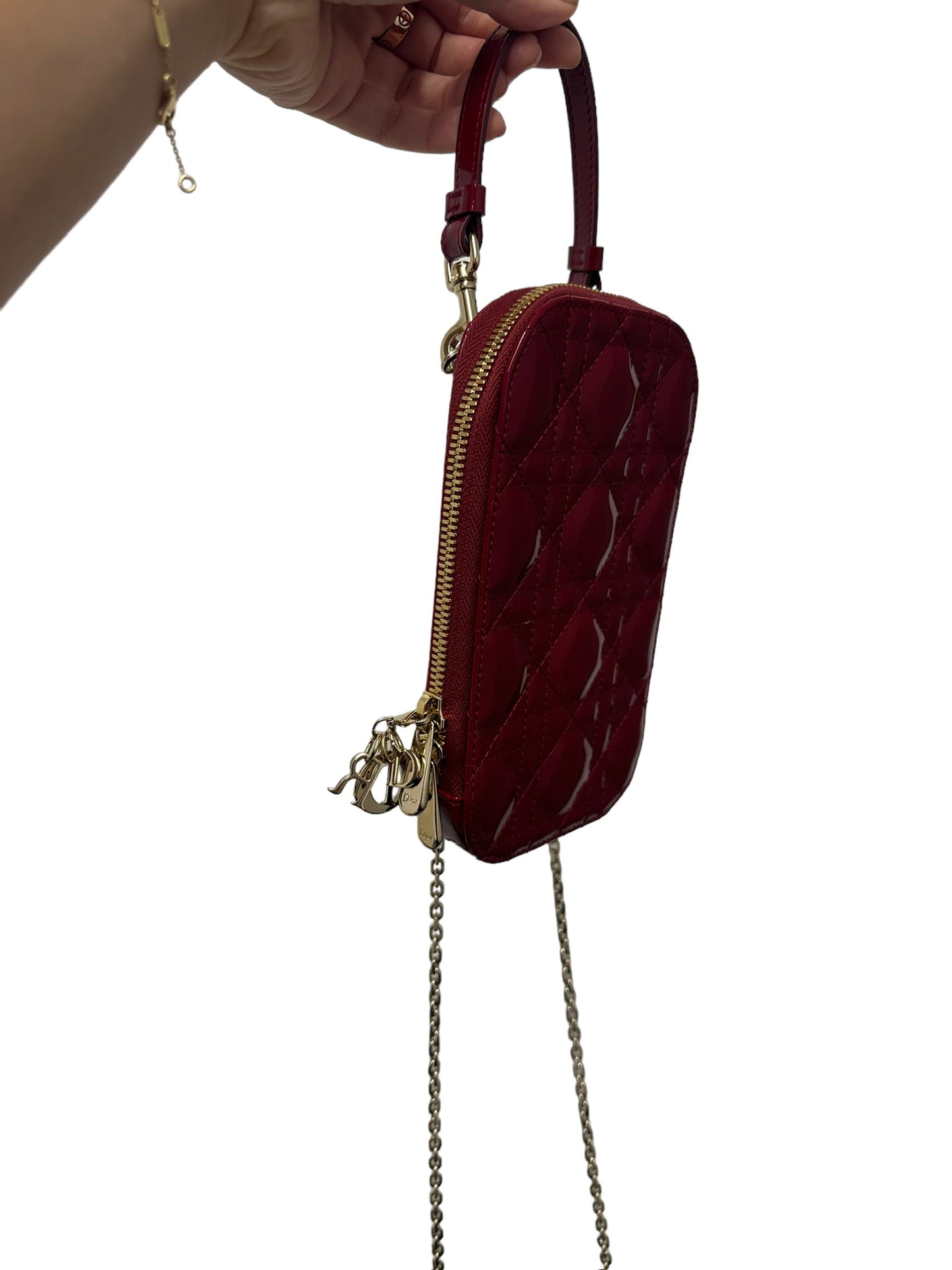 DIOR - Cherry Red Patent Lady Dior Phone Holder