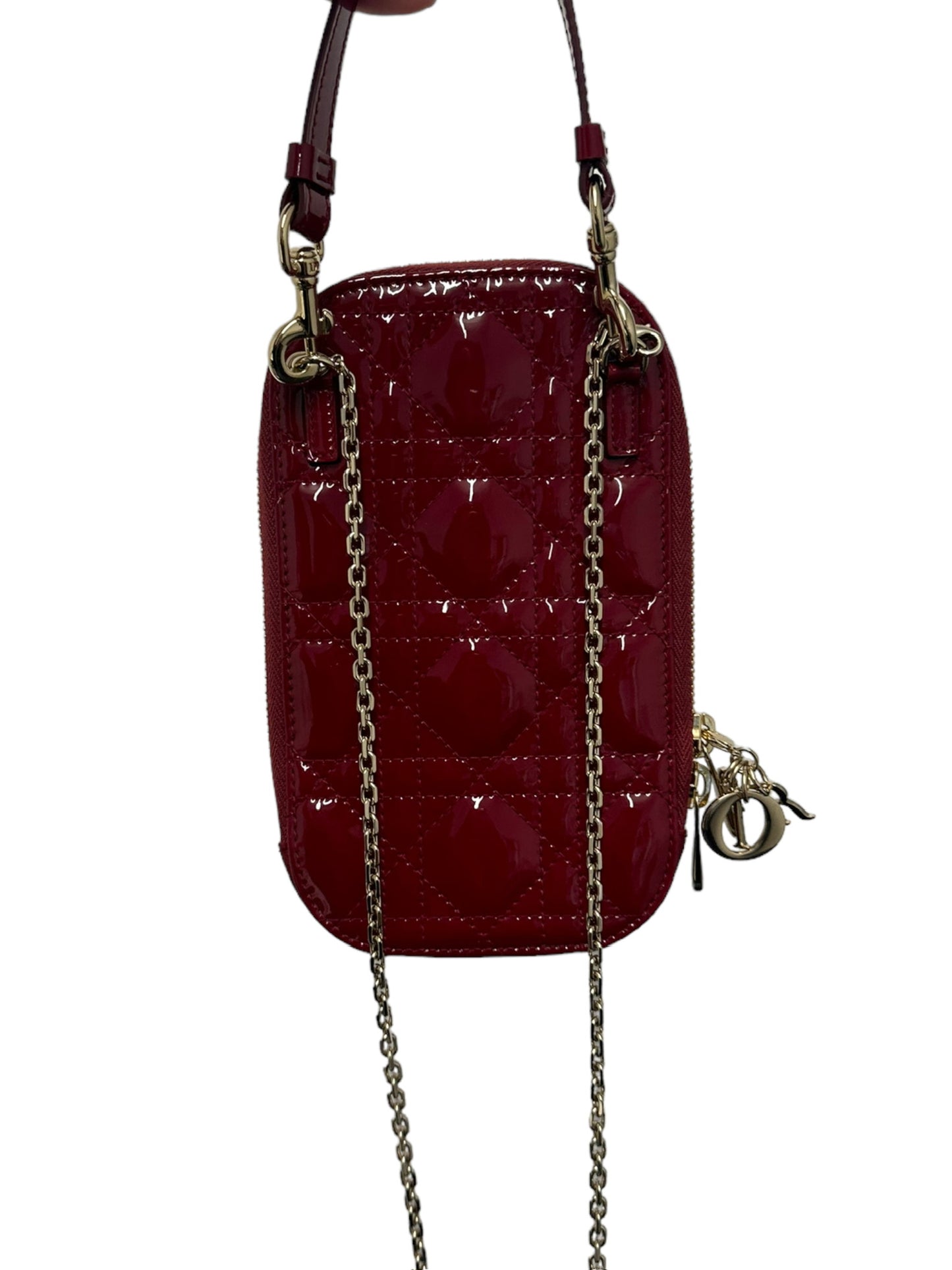 DIOR - Cherry Red Patent Lady Dior Phone Holder