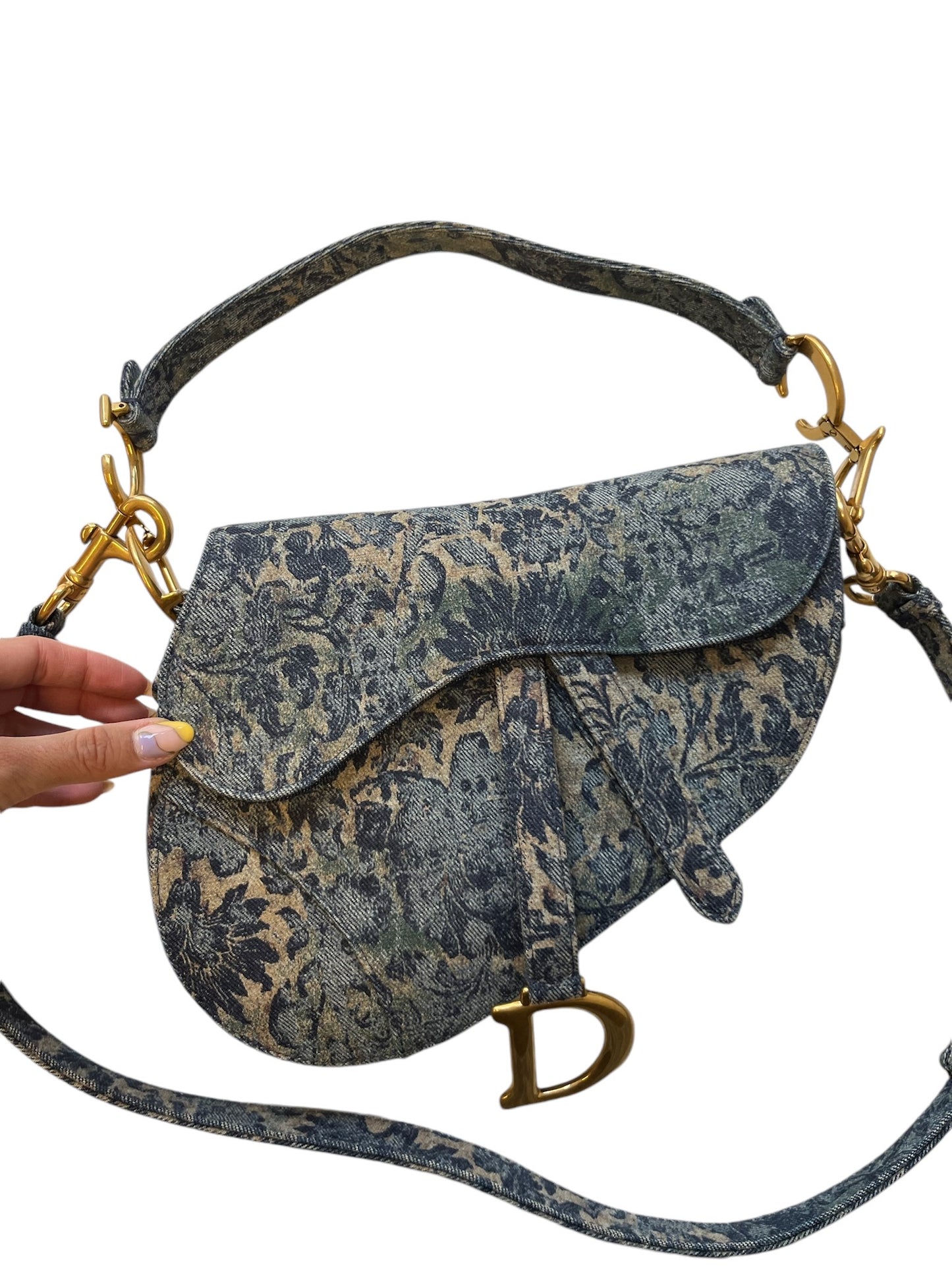 DIOR - Saddle Bag Blue Denim Brocart Embroidered Shoulder Bag