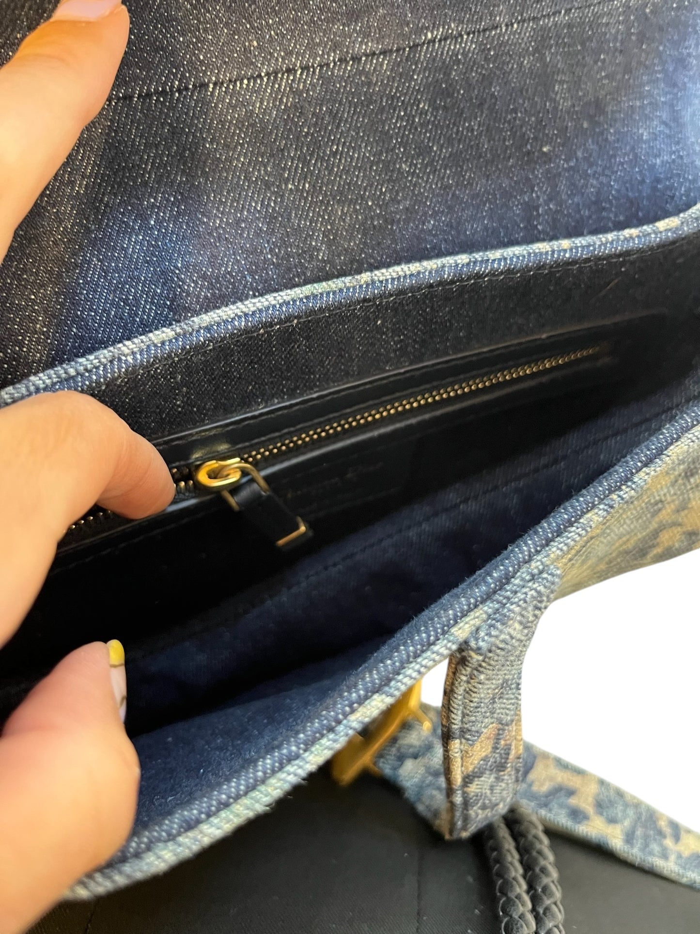DIOR - Saddle Bag Blue Denim Brocart Embroidered Shoulder Bag