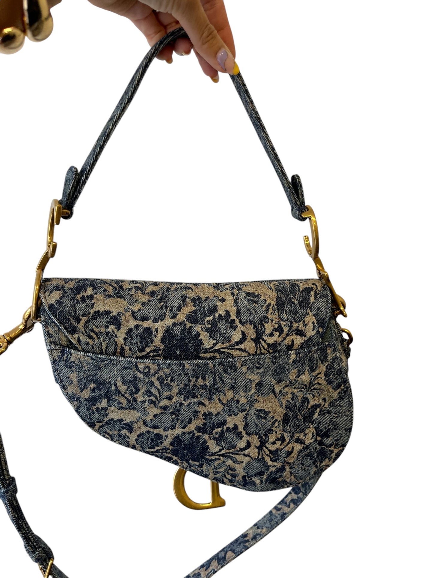 DIOR - Saddle Bag Blue Denim Brocart Embroidered Shoulder Bag