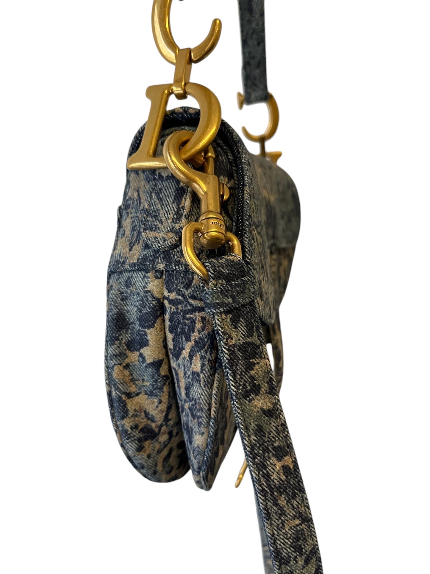 DIOR - Saddle Bag Blue Denim Brocart Embroidered Shoulder Bag