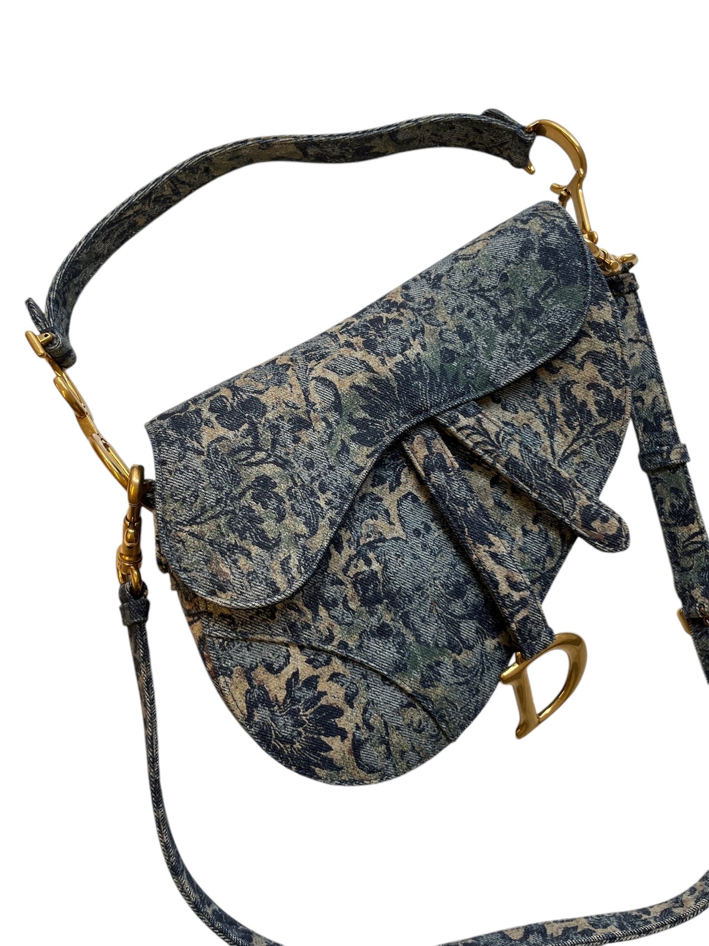 DIOR - Saddle Bag Blue Denim Brocart Embroidered Shoulder Bag