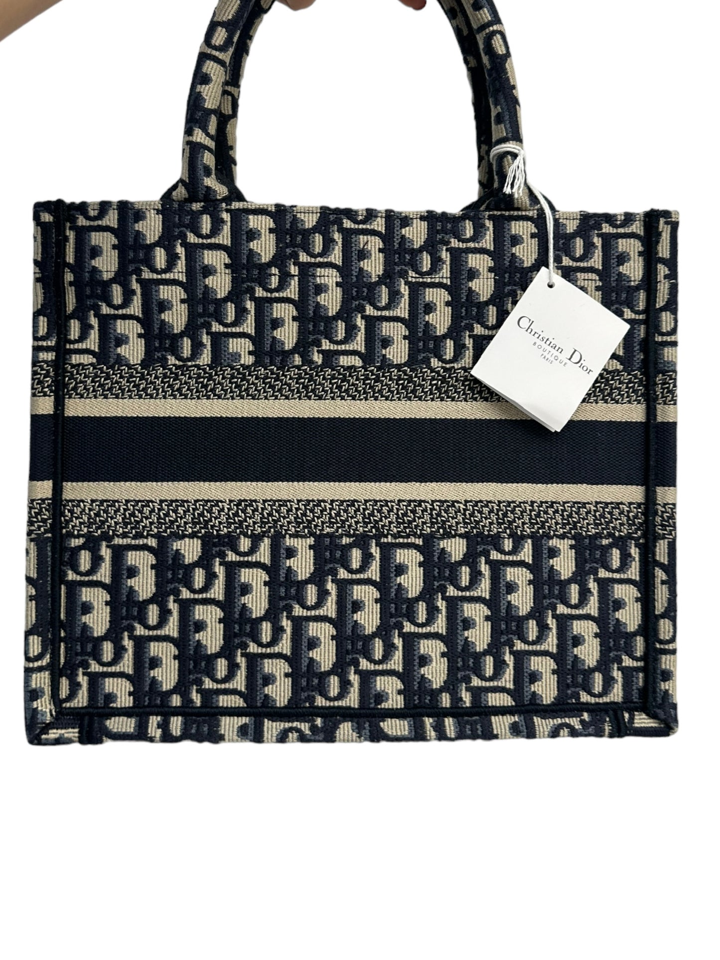 DIOR - Ecru Blue Oblique Embroidered Small Book Tote