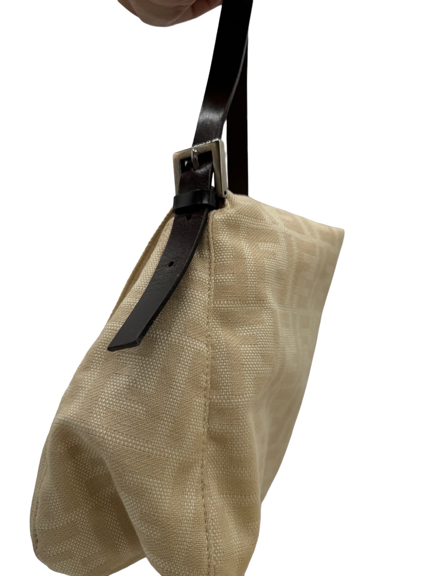 FENDI - Mama Bucket Handbag Cream Dark Brown Jacquard Leather