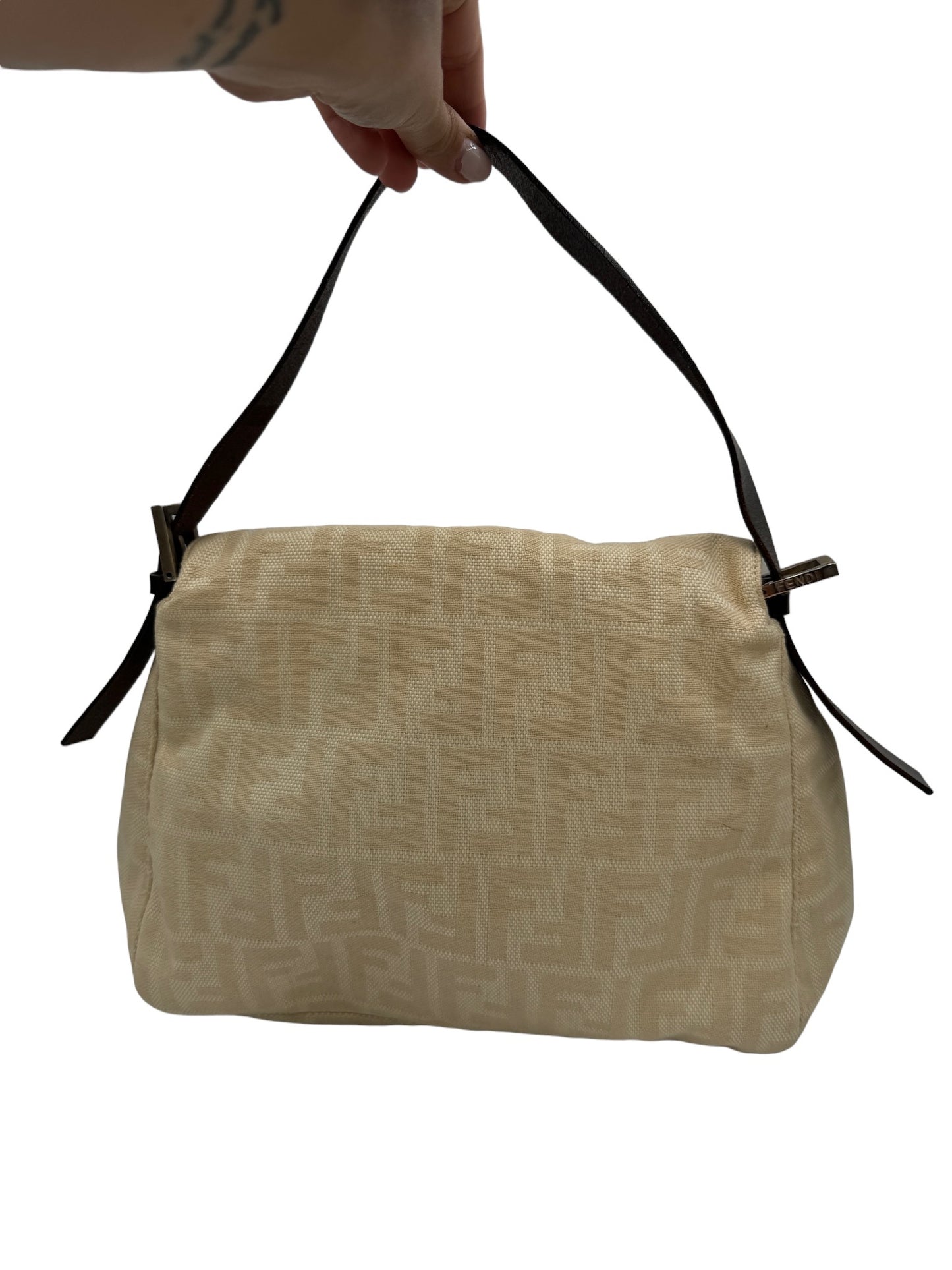 FENDI - Mama Bucket Handbag Cream Dark Brown Jacquard Leather