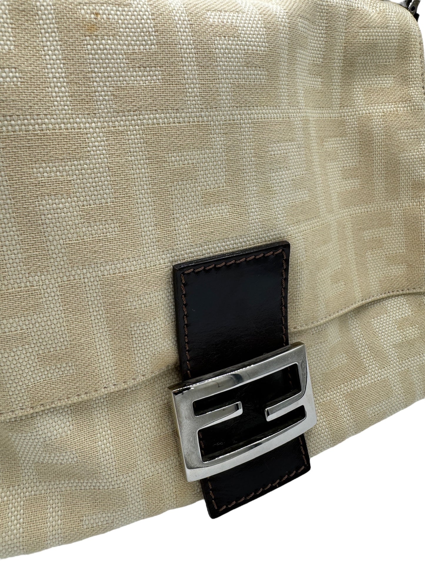 FENDI - Mama Bucket Handbag Cream Dark Brown Jacquard Leather
