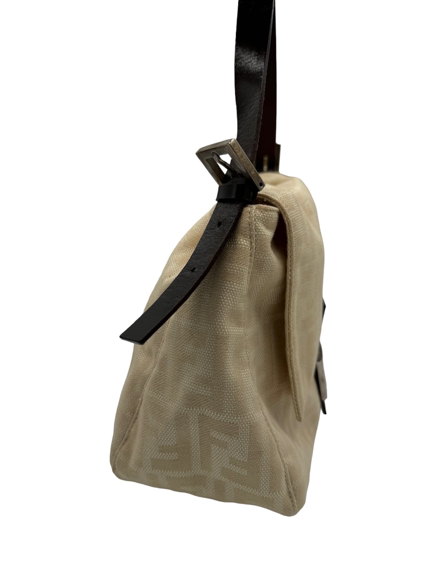 FENDI - Mama Bucket Handbag Cream Dark Brown Jacquard Leather