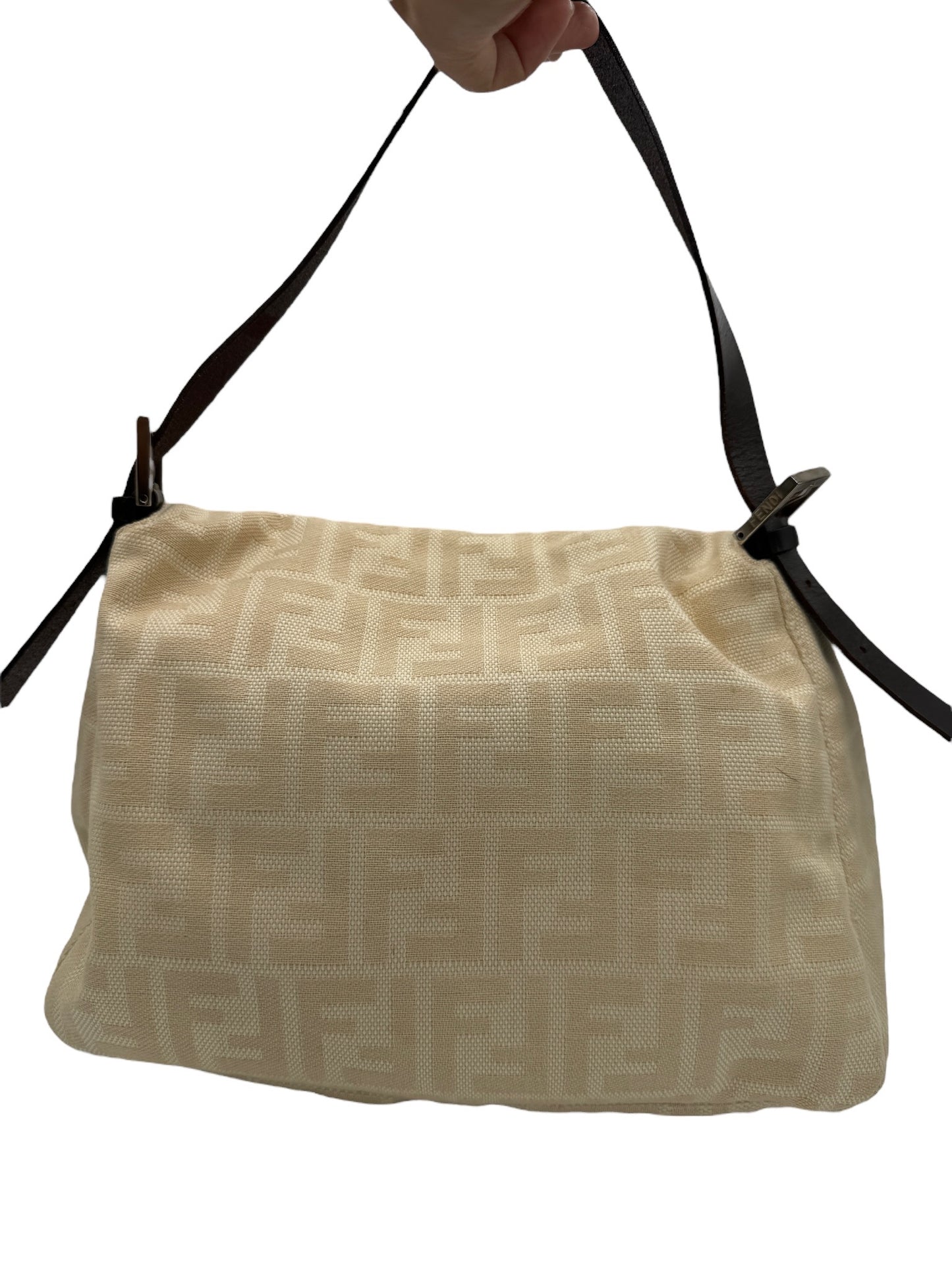 FENDI - Mama Bucket Handbag Cream Dark Brown Jacquard Leather