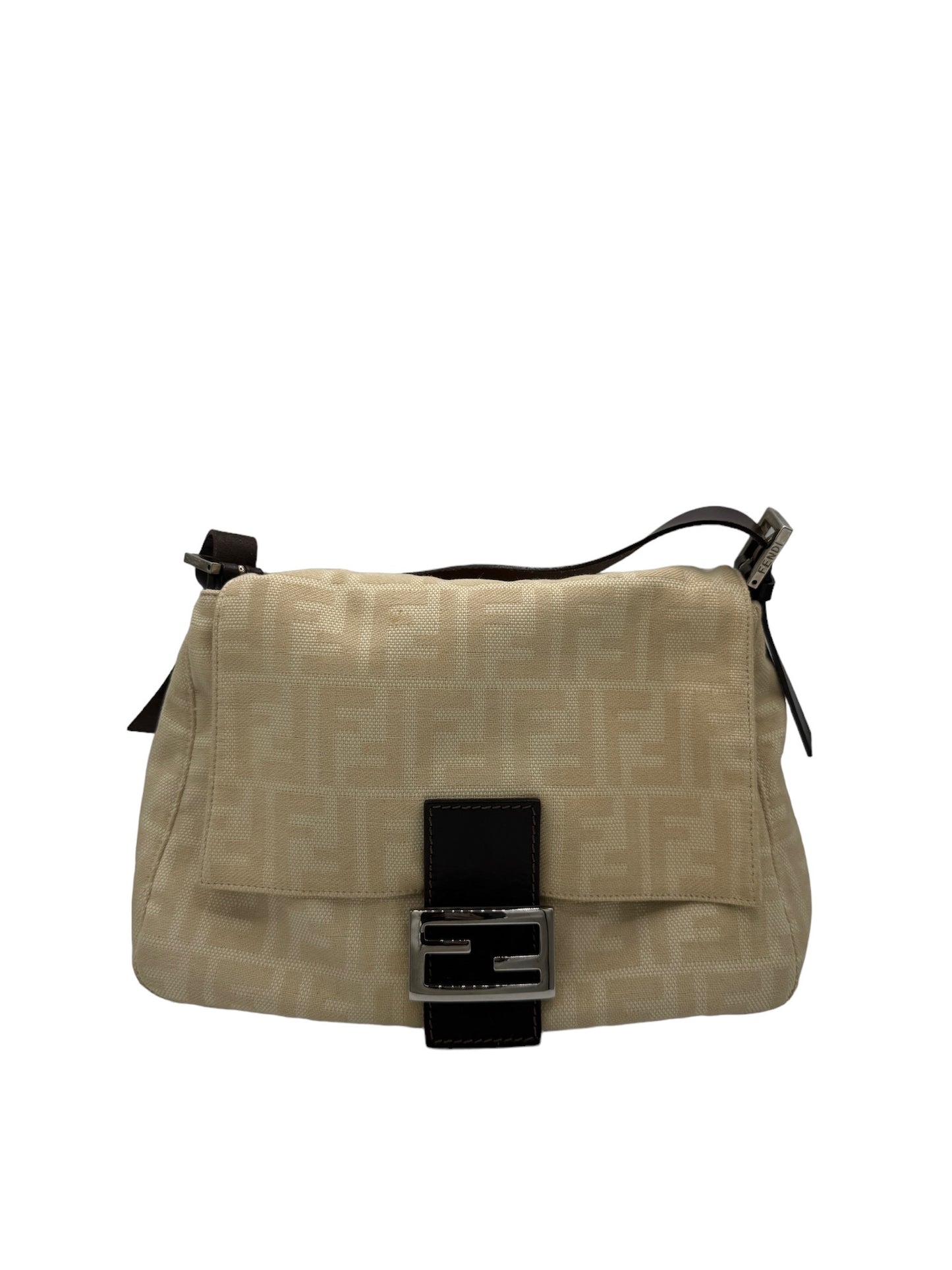 FENDI - Mama Bucket Handbag Cream Dark Brown Jacquard Leather