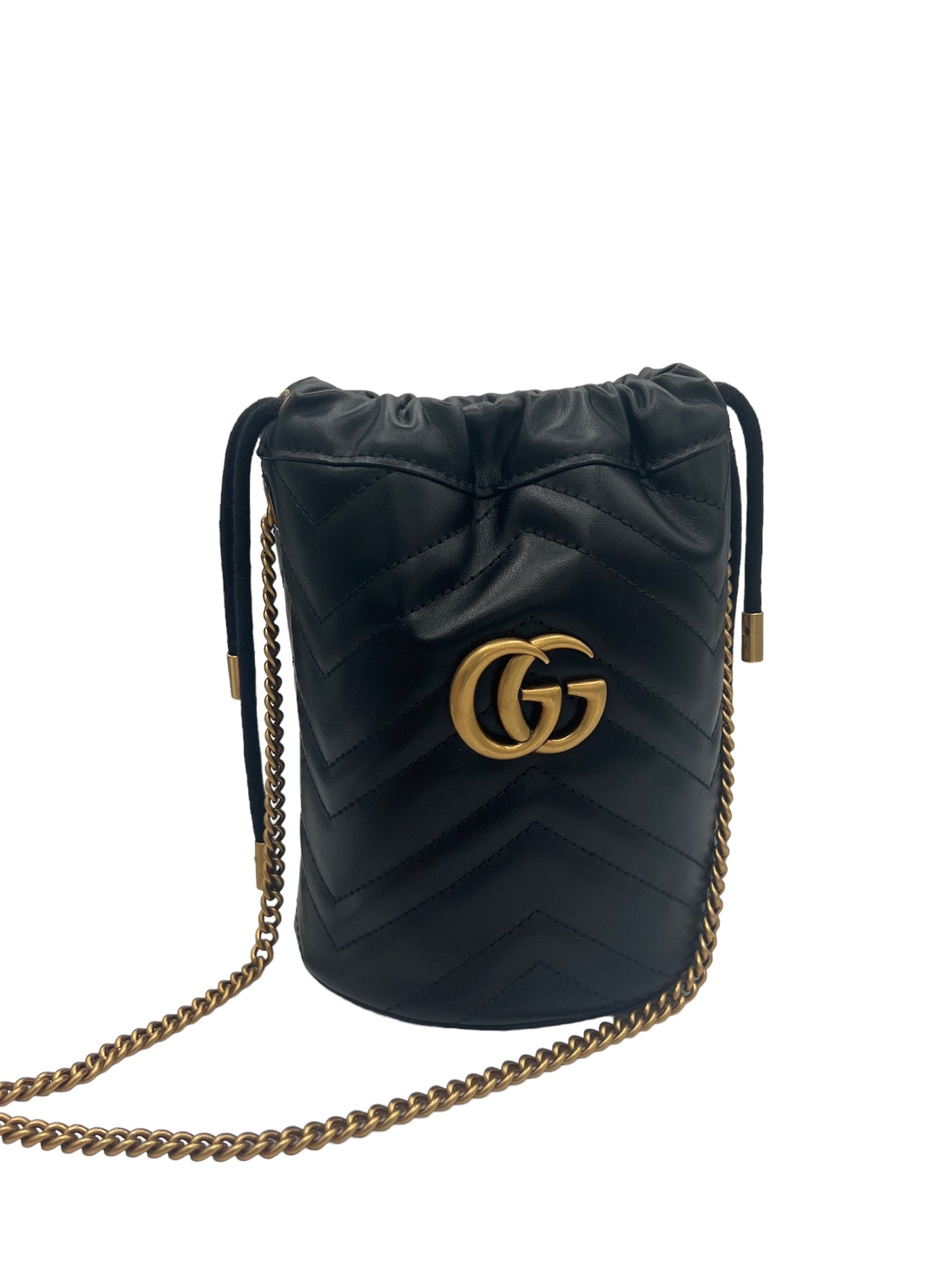 GUCCI - Black Matelasse Leather Mini GG Marmont Bucket Bag