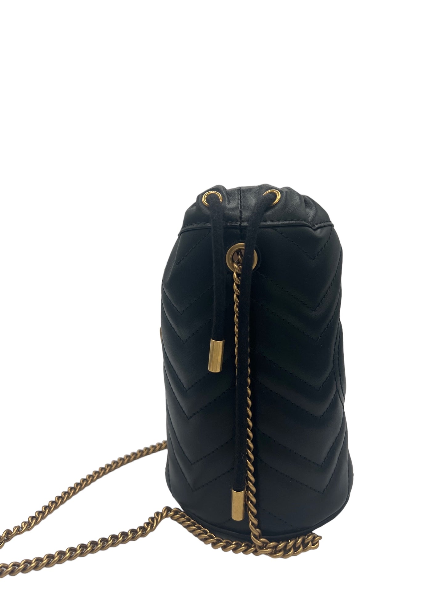GUCCI - Black Matelasse Leather Mini GG Marmont Bucket Bag