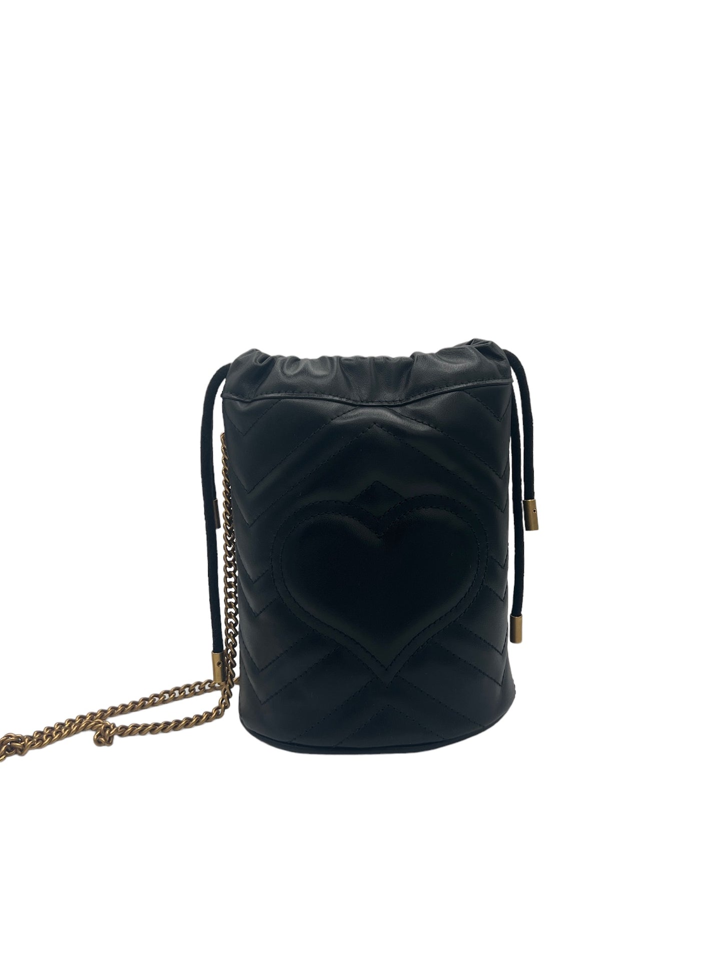 GUCCI - Black Matelasse Leather Mini GG Marmont Bucket Bag