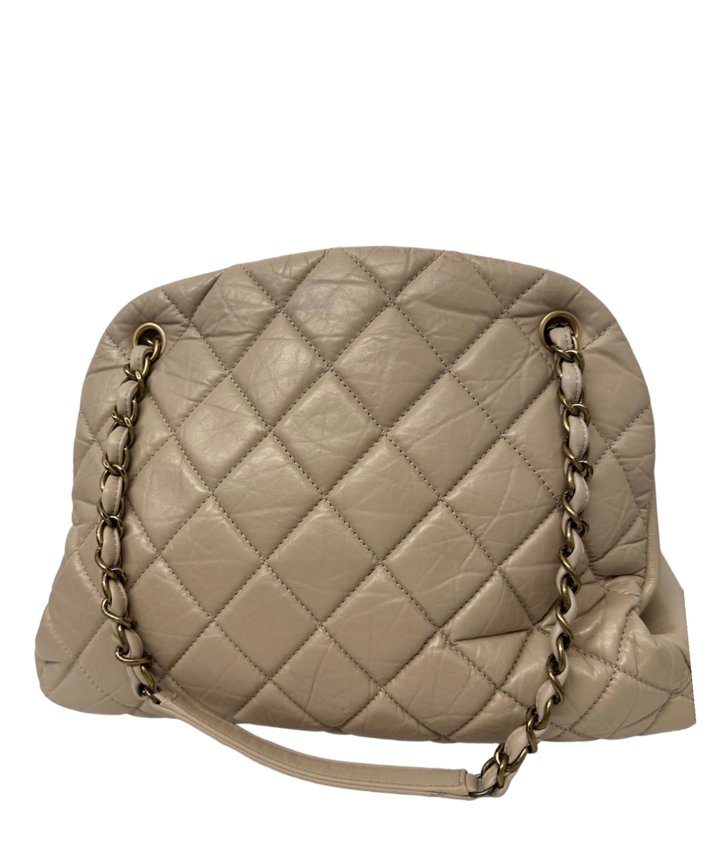CHANEL - Beige Crinkled Leather Large Mademoiselle Just Bowling Bag