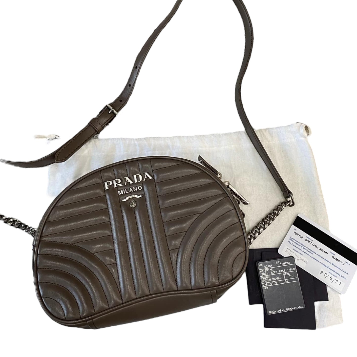 PRE-OWNED Grey Soft Calf Diagramme Crossbody Bag