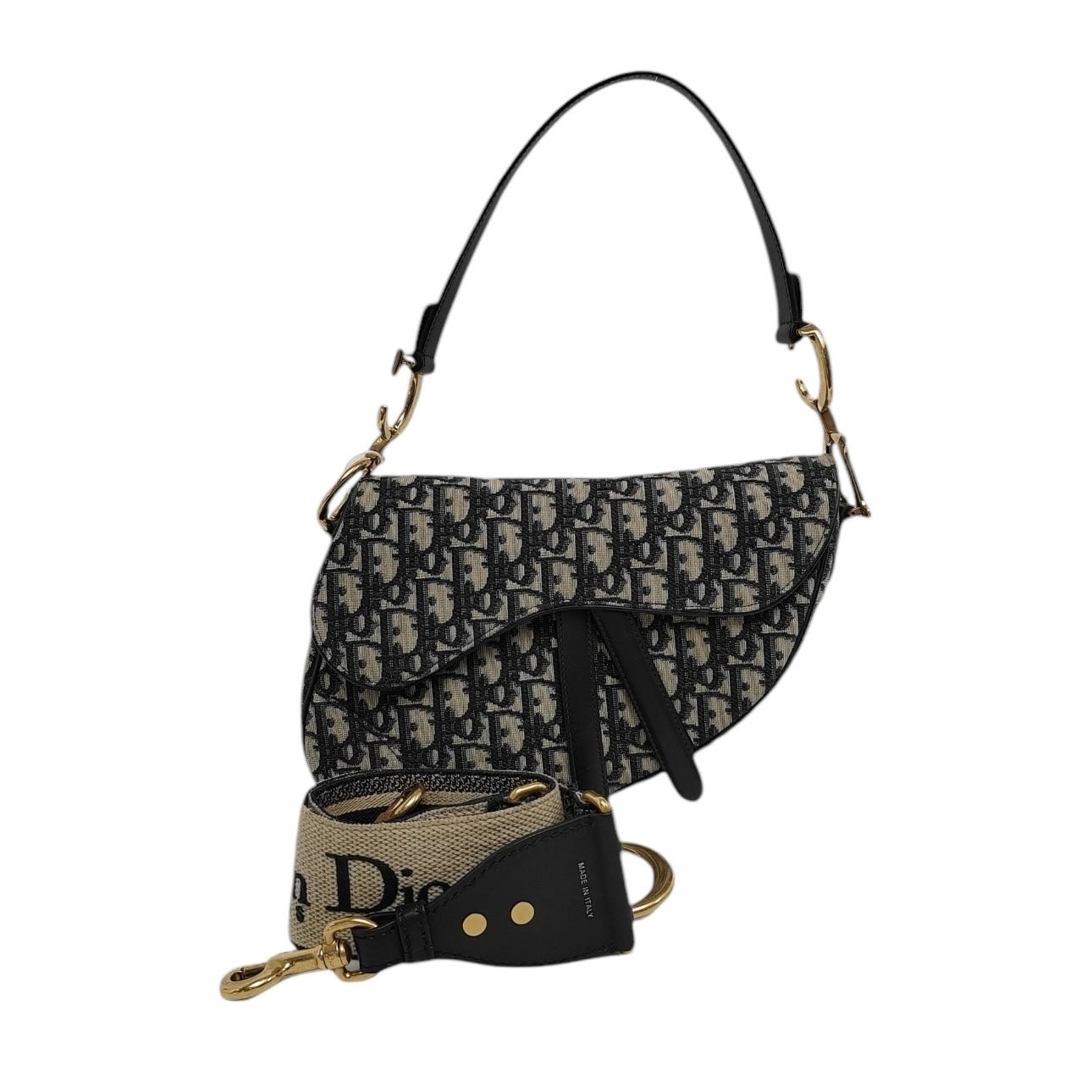 PRE-OWNED Oblique Saddle Bag in Blue with Strap Shoulder Bag