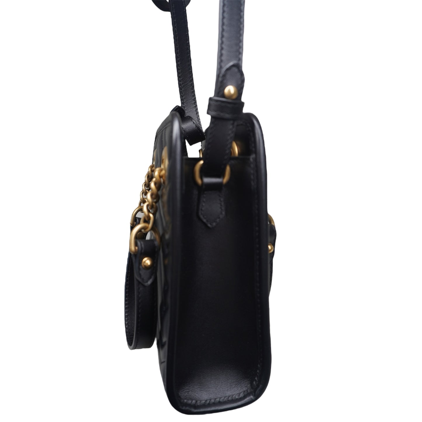 PRE-OWNED GG Black Marmont Matelasse Mini Tote Bag
