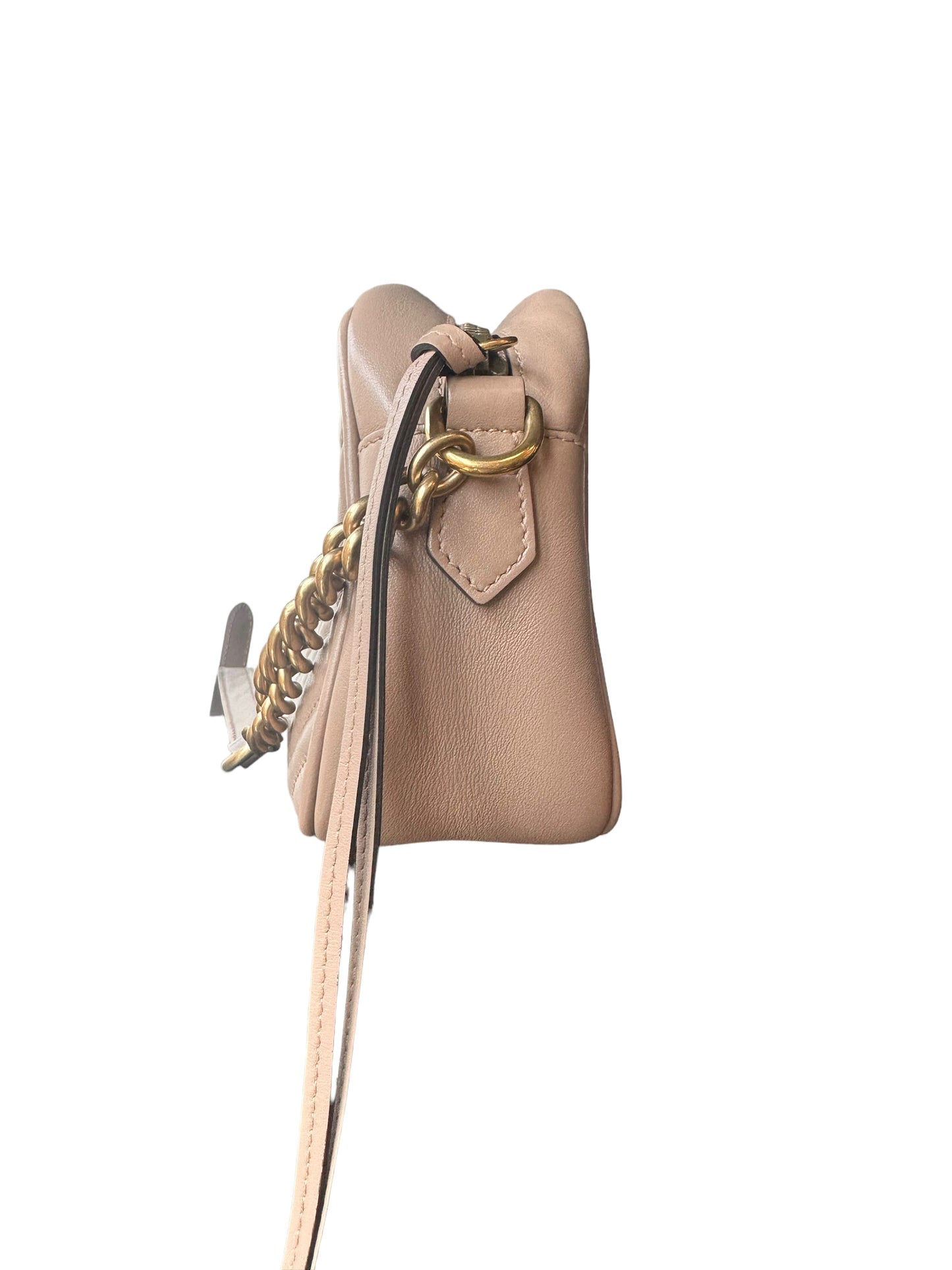 GUCCI - Taupe Calfskin Small GG Marmont Chain Bag