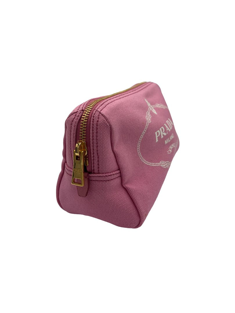 PRADA - Canapa Pouch Geranio Bianco Pink White Canvas