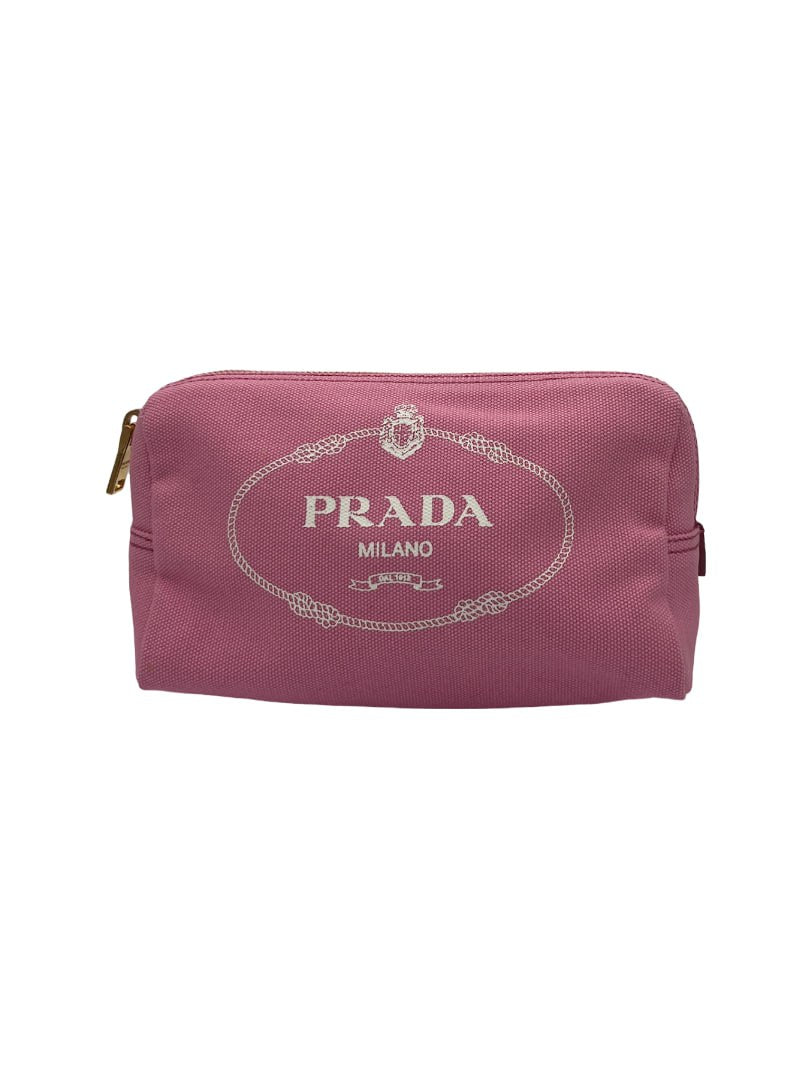 PRADA - Canapa Pouch Geranio Bianco Pink White Canvas
