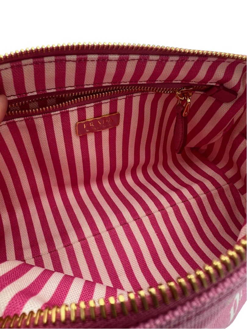 PRADA - Canapa Pouch Geranio Bianco Pink White Canvas