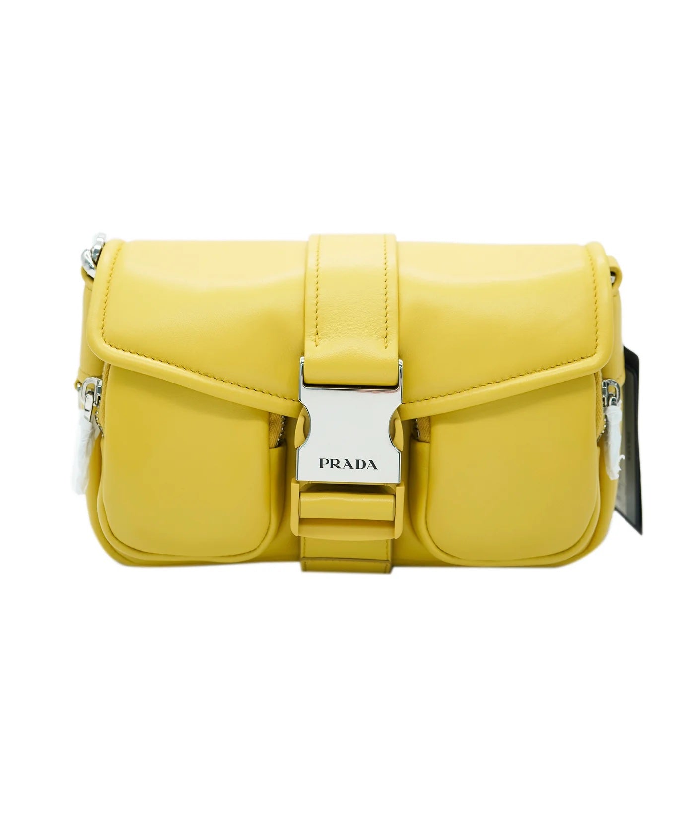 PRADA - Bolso con hebilla frontal y bolsillo de napa acolchada amarilla