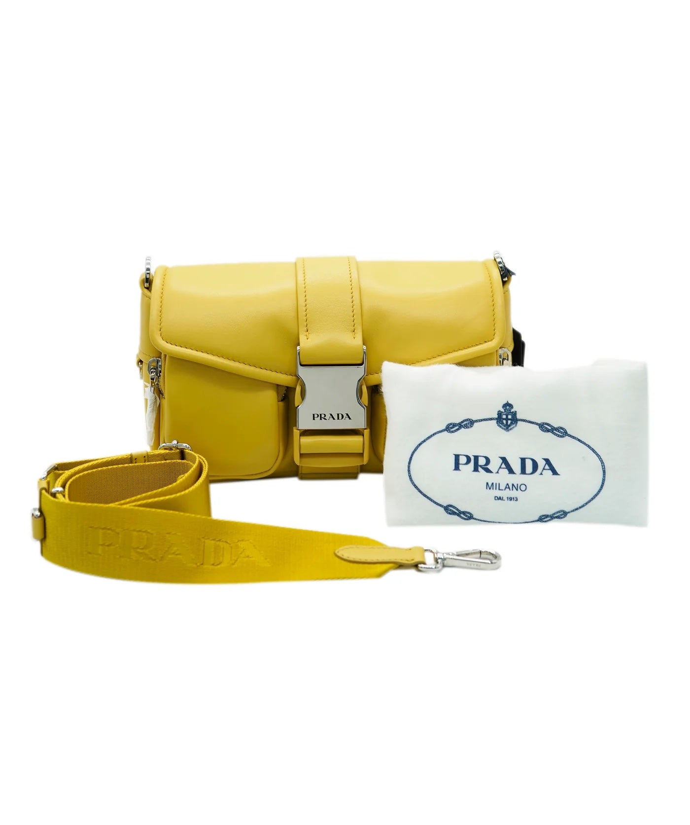 PRADA - Bolso con hebilla frontal y bolsillo de napa acolchada amarilla