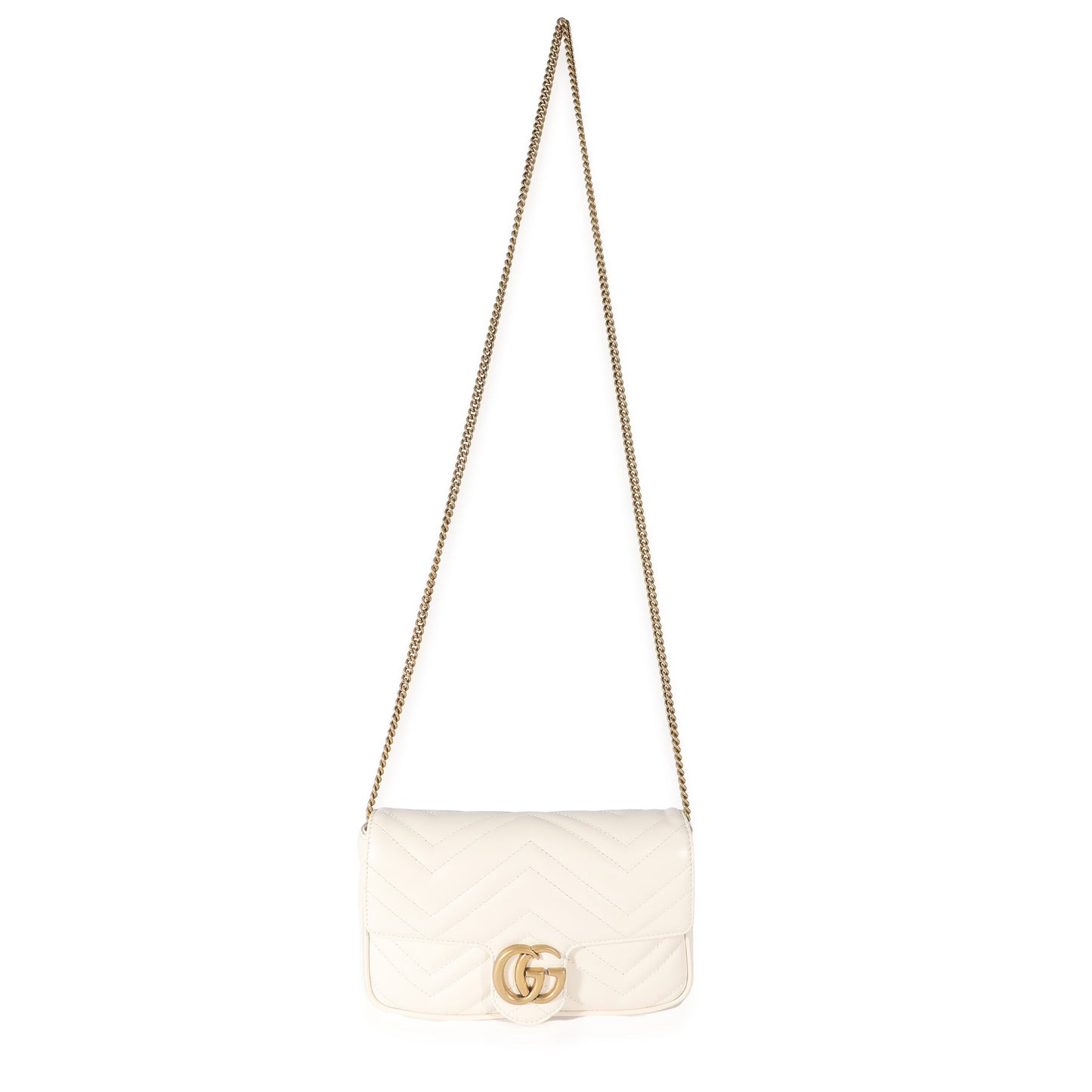 GUCCI - White Matelassé Chevron Leather GG Marmont Mini Bag w/ Wallet