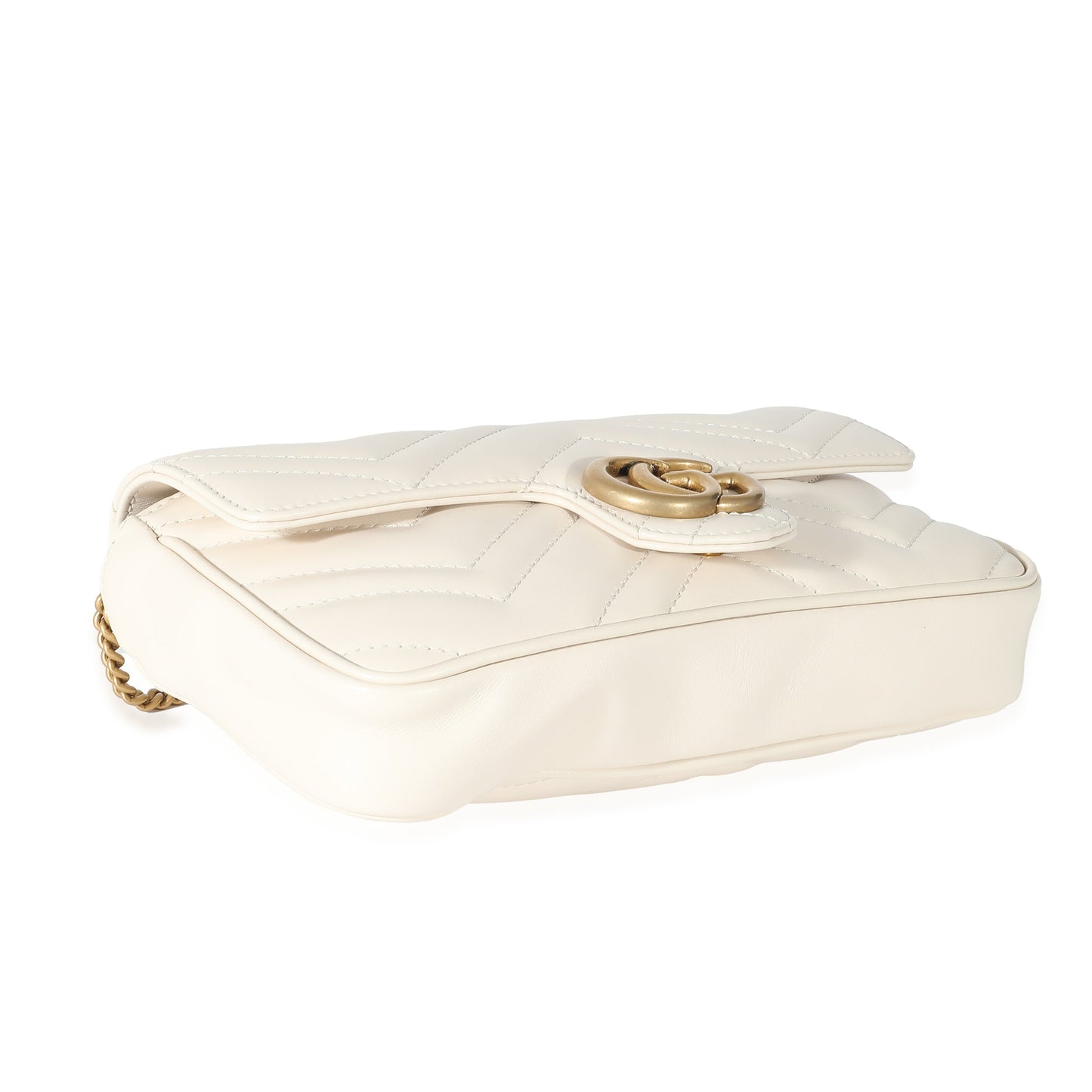 GUCCI - White Matelassé Chevron Leather GG Marmont Mini Bag w/ Wallet