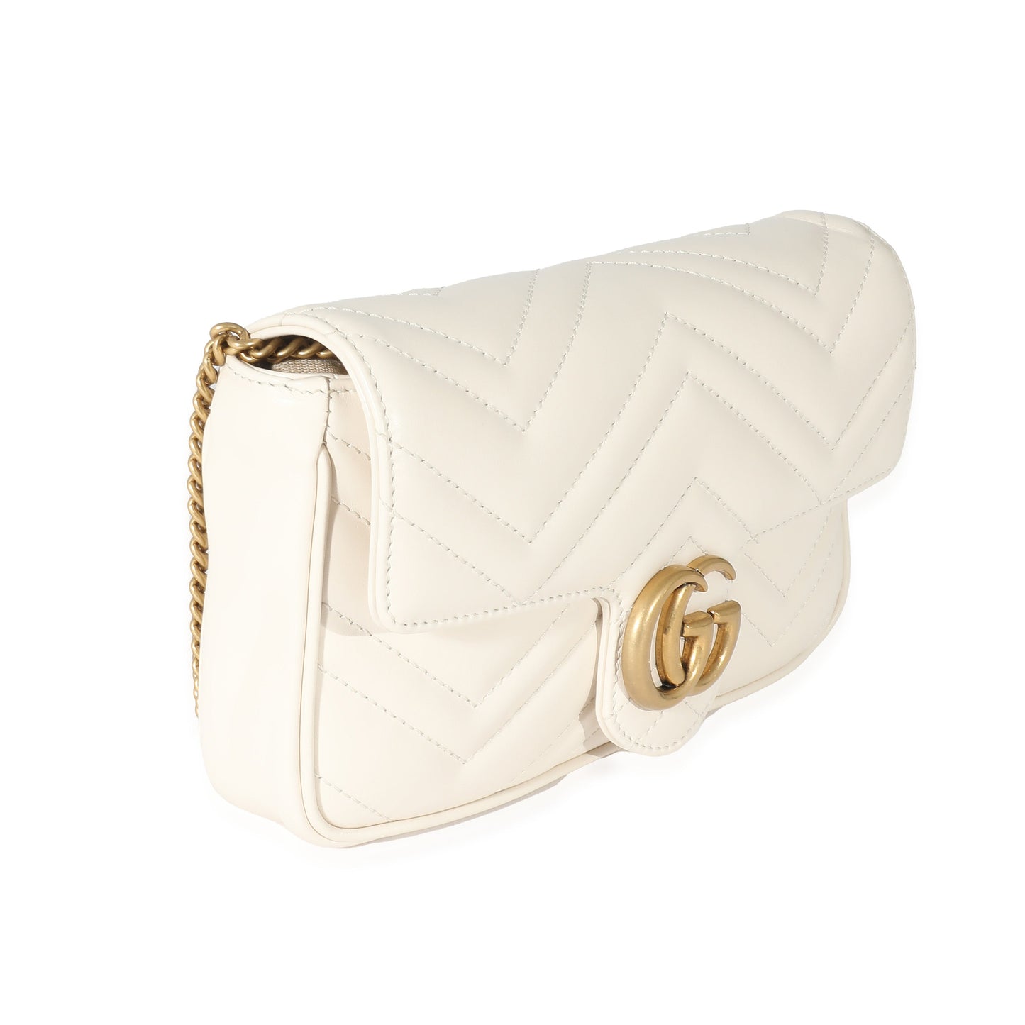 GUCCI - White Matelassé Chevron Leather GG Marmont Mini Bag w/ Wallet