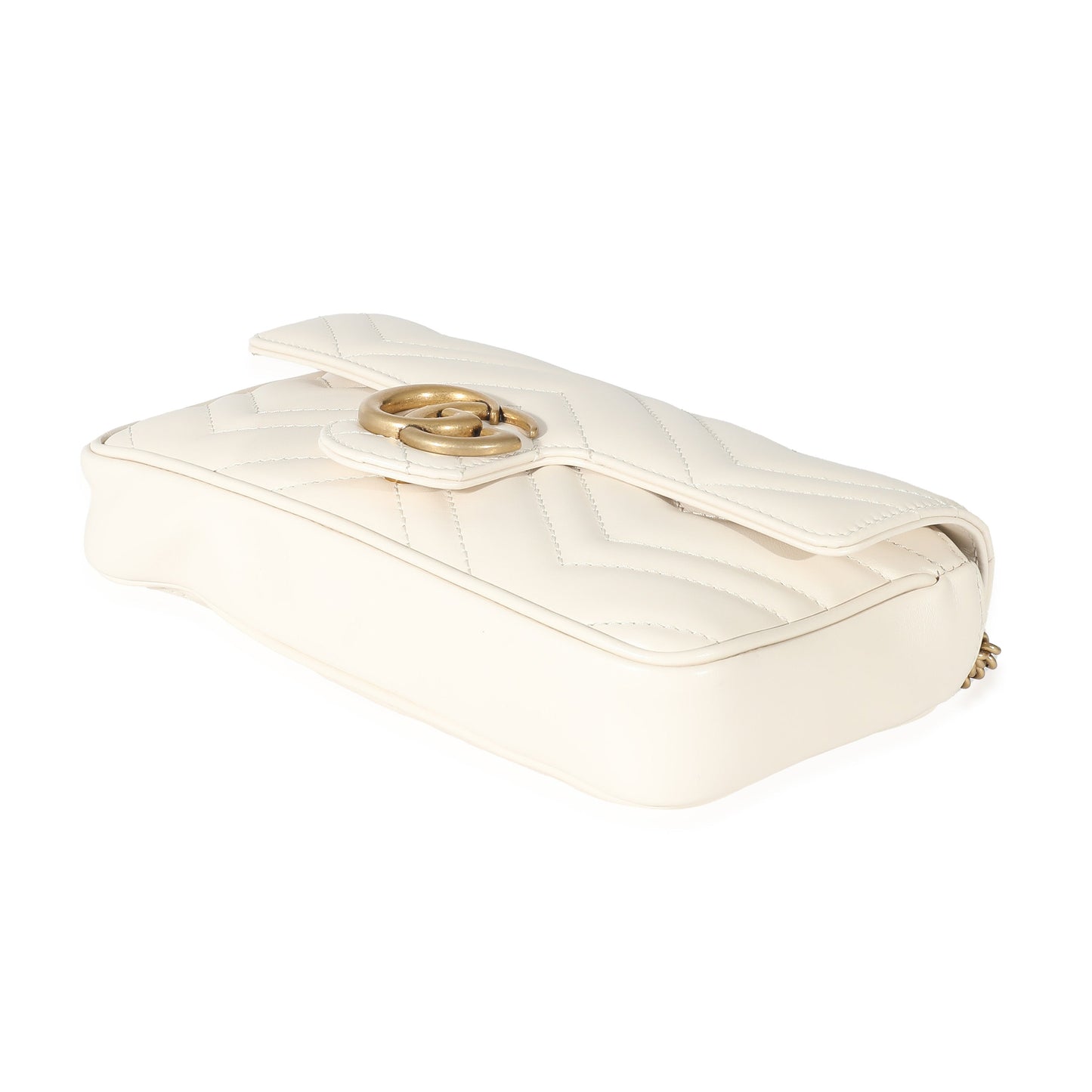 GUCCI - White Matelassé Chevron Leather GG Marmont Mini Bag w/ Wallet